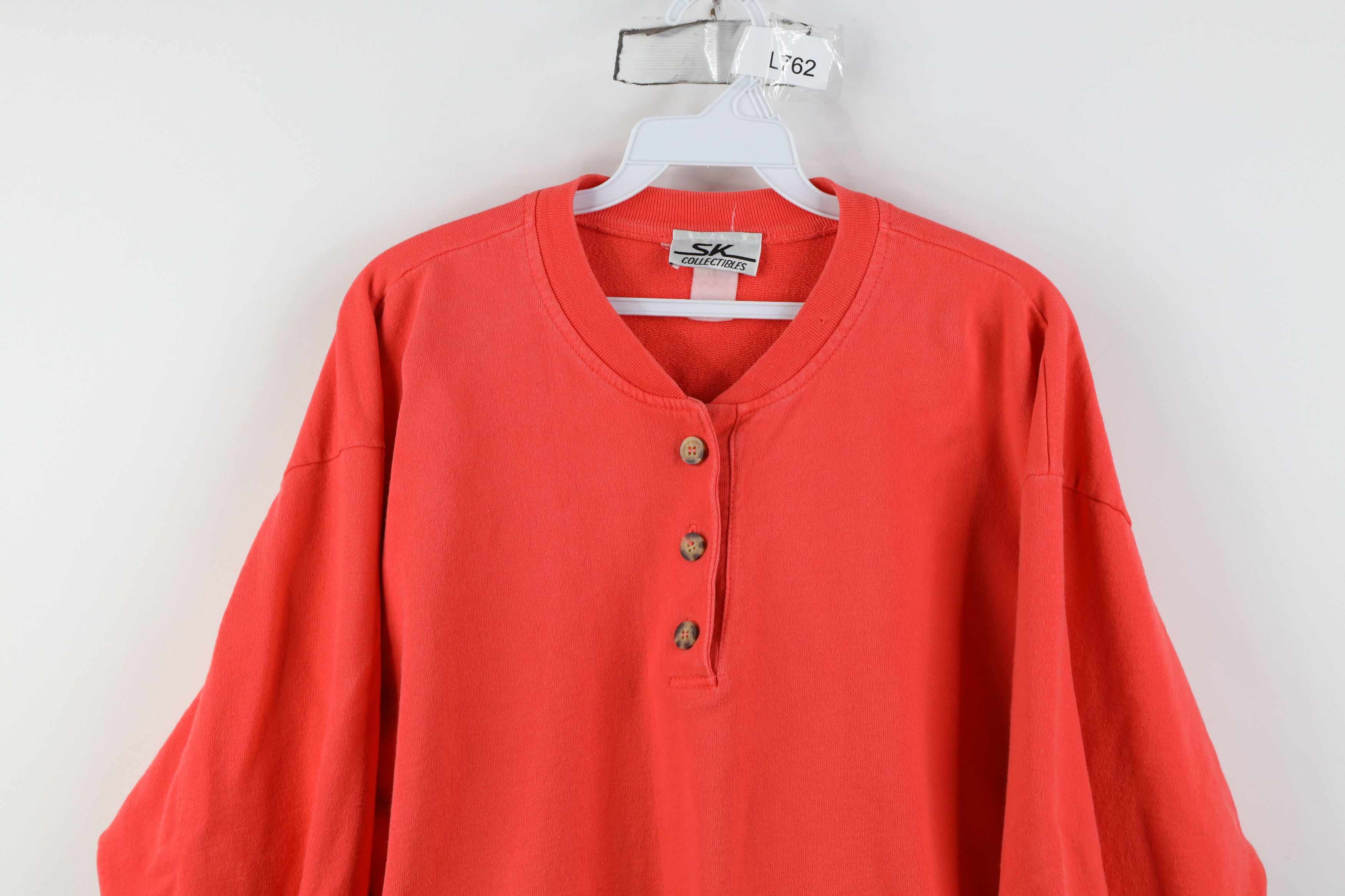Vintage Vintage 90s Streetwear French Terry Henley Sweatshirt Salmon Size US XXL / EU 58 / 5 - 2 Thumbnail