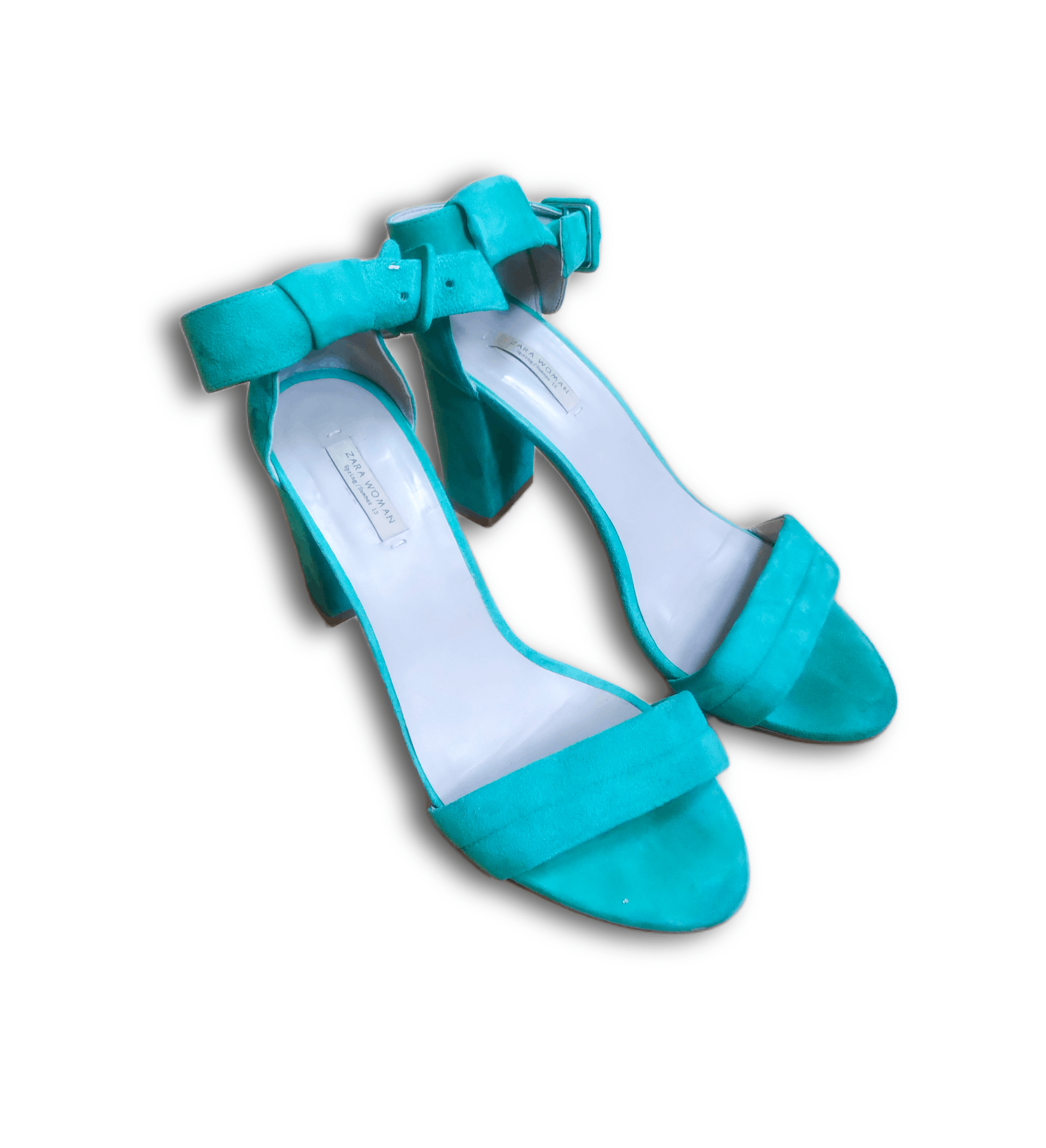 Zara ZARA Woman Neon Turquoise Block Heel Sandals - Size 7.5 US Size US 7.5 / IT 37.5 - 1 Thumbnail