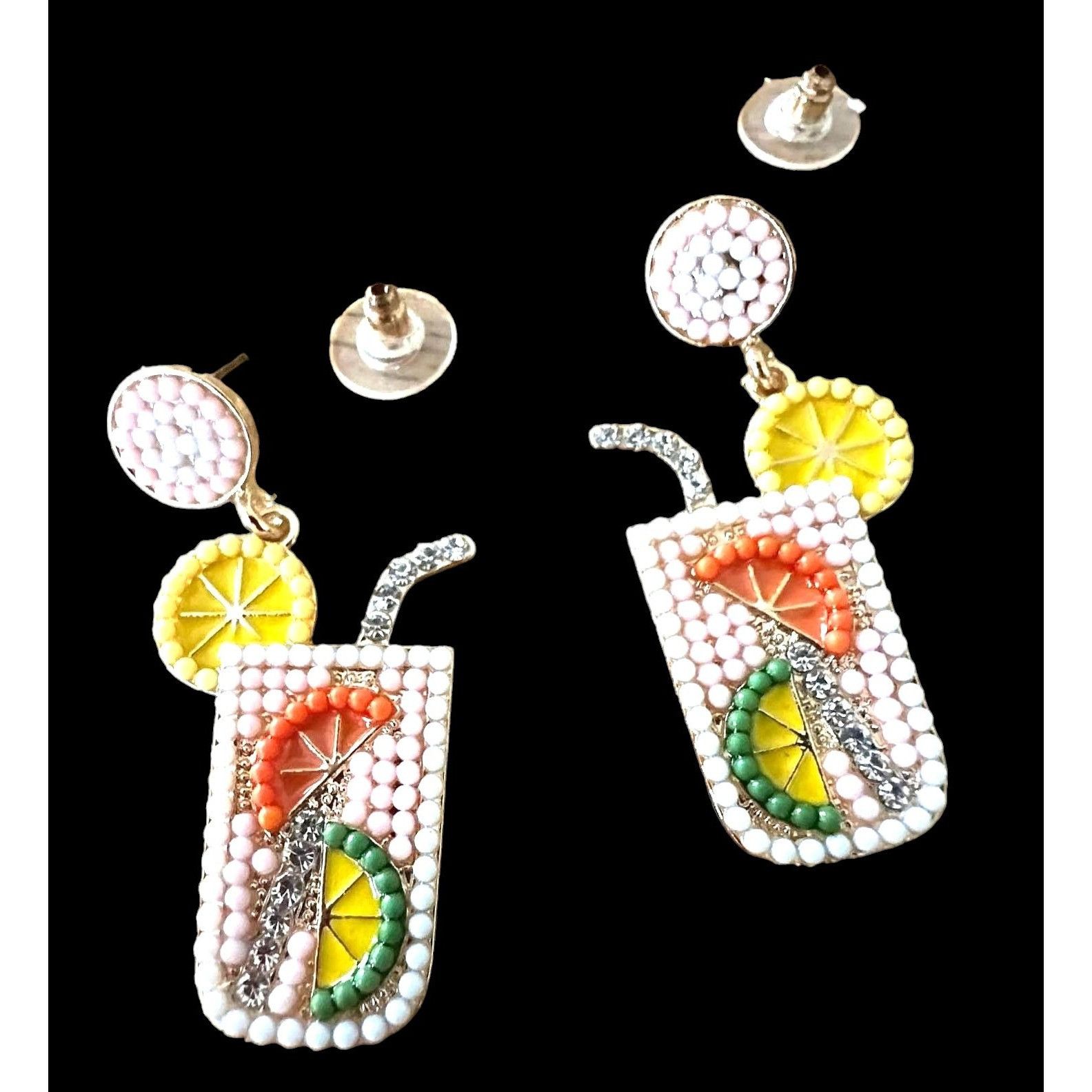 Handmade Tropical Cocktail Earrings Beaded Dangle Posts Lemon Lime Cr Size ONE SIZE - 6 Thumbnail