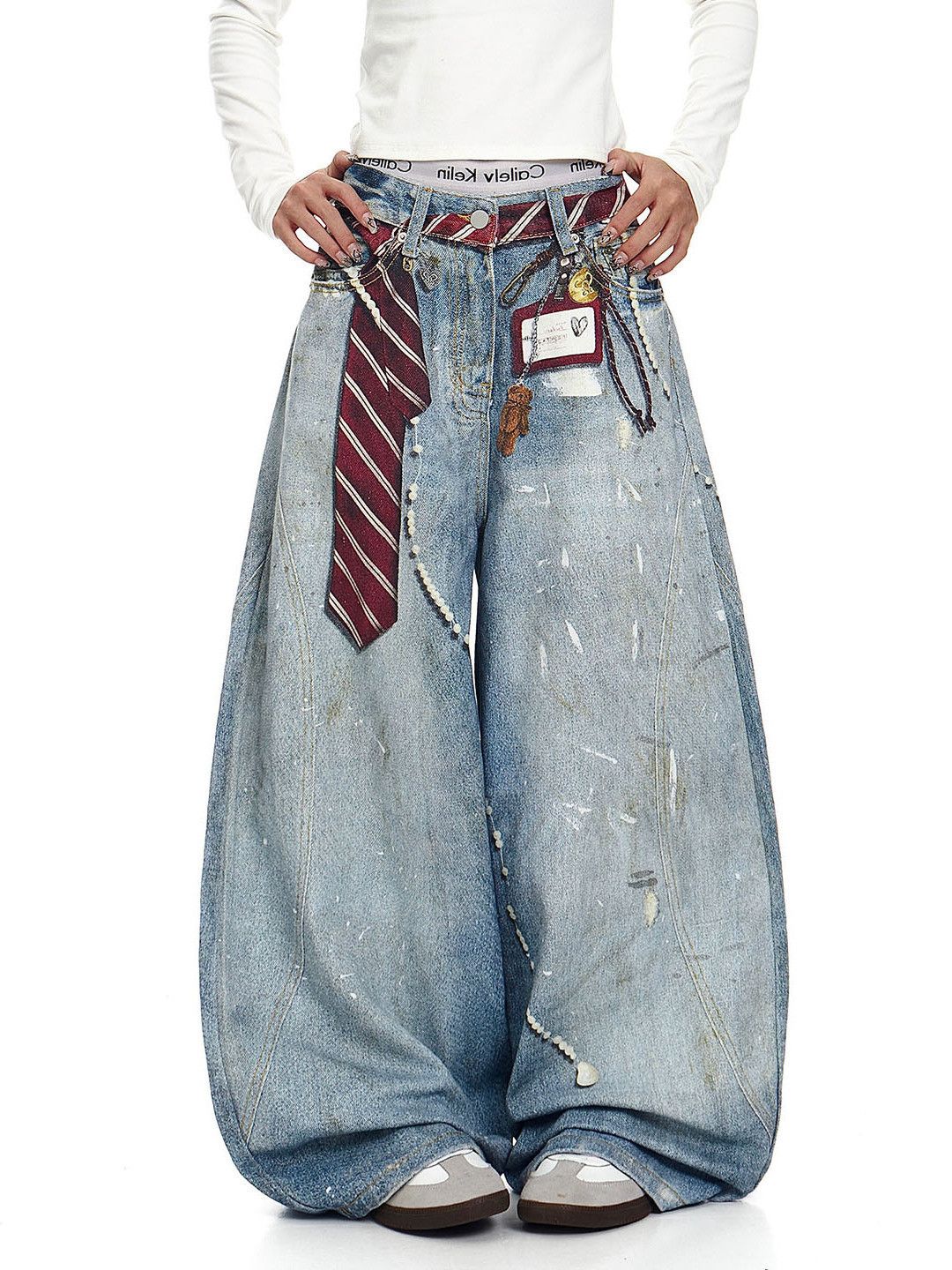 Japanese Brand American retro washed printed curved jeans for men Size US 32 / EU 48 - 2 Thumbnail