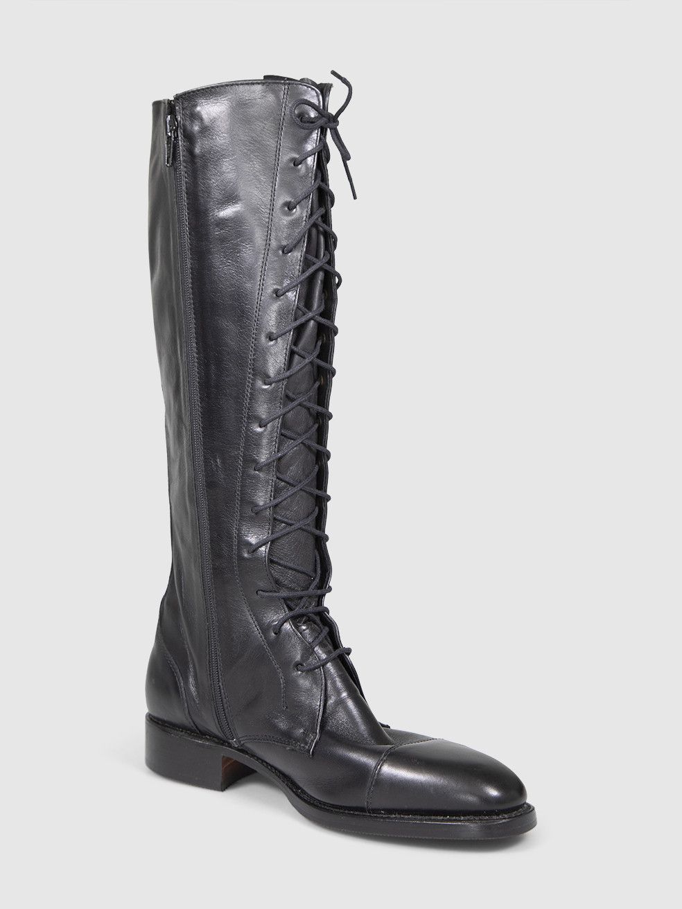 Black Leather Knee High Lace Up Boots