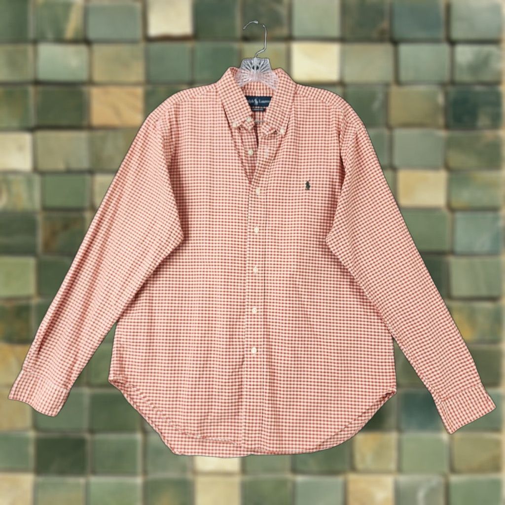 Ralph Lauren Ralph Lauren Shirt Long Sleeve Button-Up Men Orange White Checkered Sz L Size US L / EU 52-54 / 3 - 1 Thumbnail