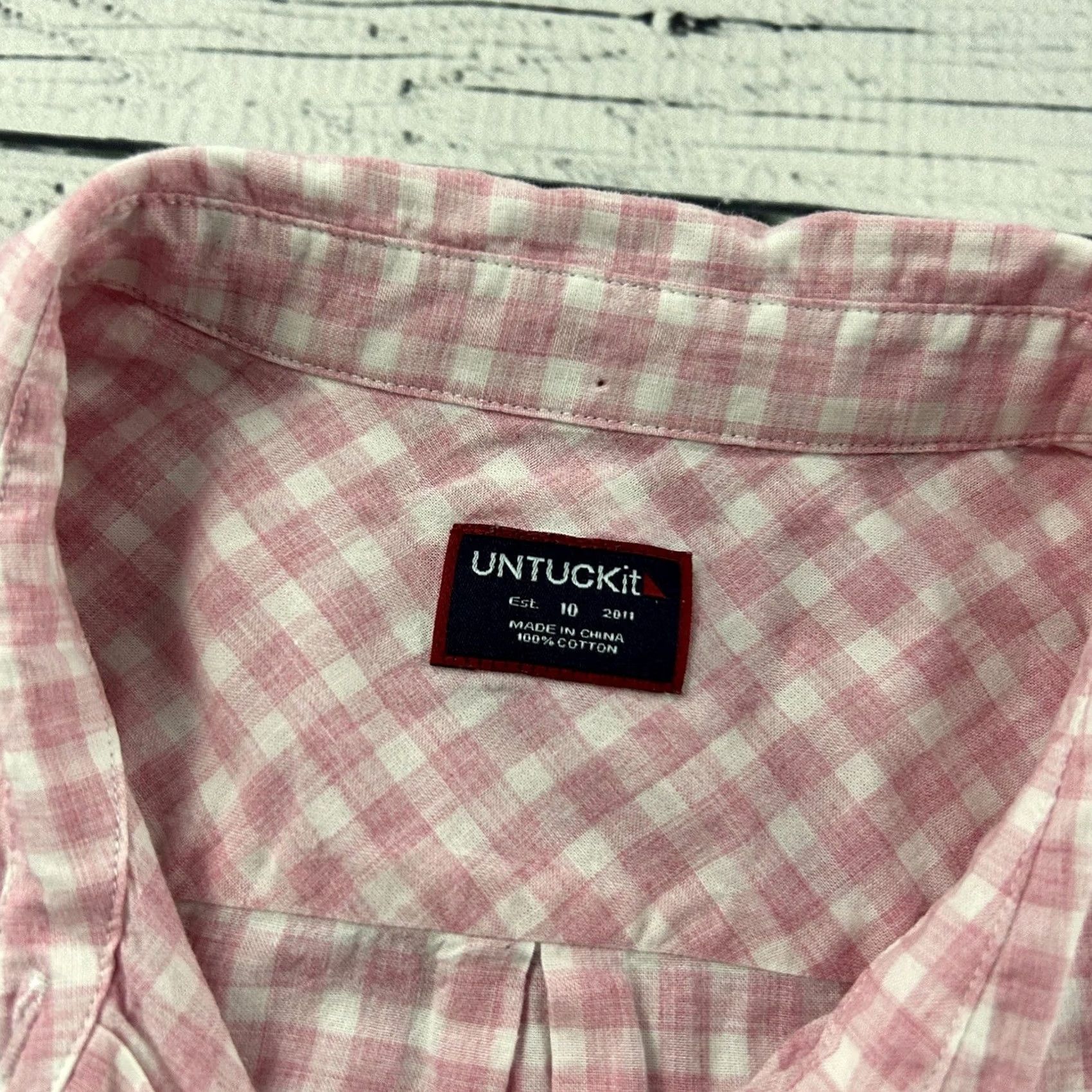 UNTUCKit UNTUCKit Plaid Long Sleeve Cotton Button Front Top Women's 10 Pink Size L / US 10 / IT 46 - 2 Thumbnail