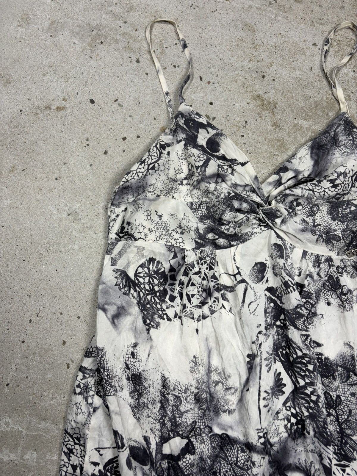 John Galliano Vintage 2000s John Galliano Silk Mini Newspaper Skull Dress Size S / US 4 / IT 40 - 5 Thumbnail