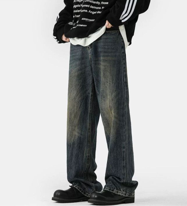 Japanese Brand Washed men's street straight loose wide-leg retro jeans Size US 32 / EU 48 - 3 Thumbnail