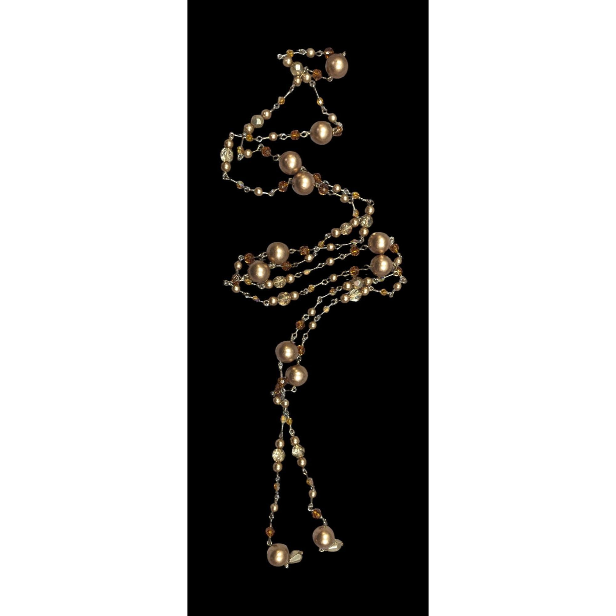 Other Vintage Glam Gold Tone Pearl And Glass Beaded Opera Necklace Size ONE SIZE - 1 Thumbnail