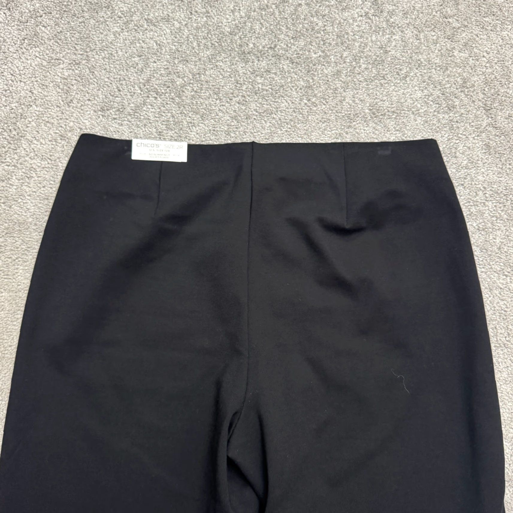 Vintage Chico's Dress Pants Flared Black 12 Regular Women's 2R 12R Slimming High Rise Inseam 25 in Rayon Flat Front Knitted Logo NWD Vintage No Size 34" / US 12 / IT 48 - 4 Thumbnail