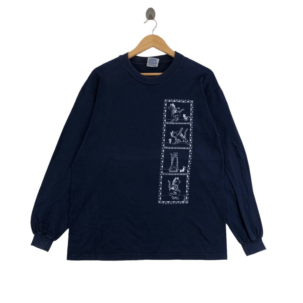 Vintage Vintage 90s HATHA YOGA Art Cat NHayer Long Sleeve T Shirt Size US M / EU 48-50 / 2 - 1 Thumbnail
