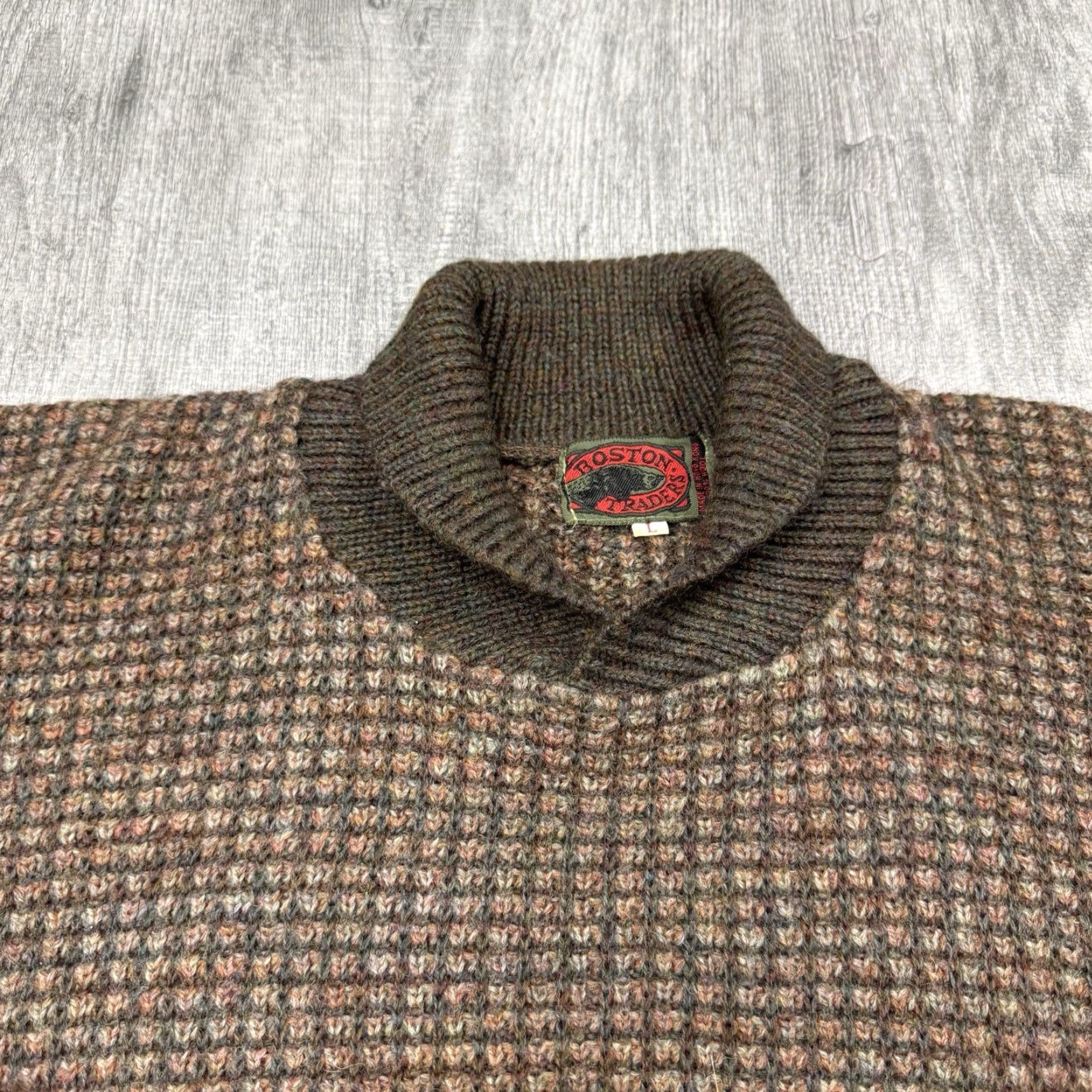Vintage VTG Boston Traders Mens Waffle Knit Heathered Shawl Collar Sweater 100% Wool L Size US L / EU 52-54 / 3 - 2 Thumbnail