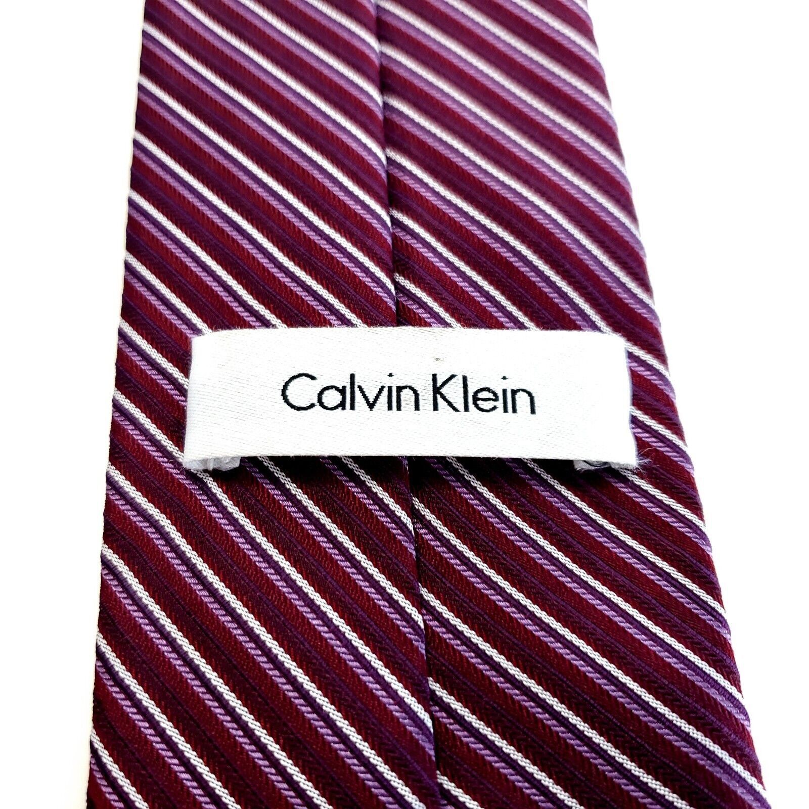 Calvin Klein Calvin Klein Purple Woven Striped Silk Tie Size ONE SIZE - 3 Thumbnail