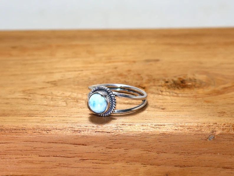Handmade Handmade Larimar Sterling Silver Ring: February Birthstone Size ONE SIZE - 4 Thumbnail