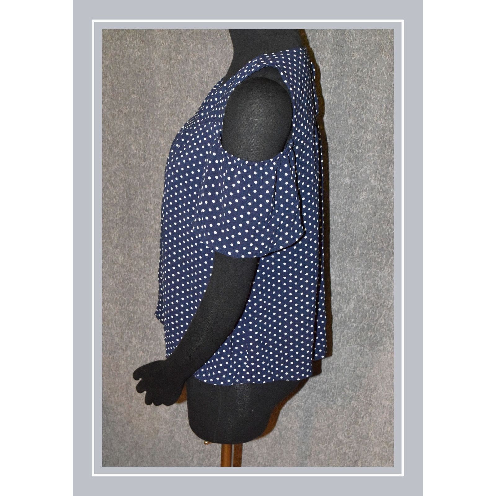 Vintage Monteau Navy/White Polka Dot SS Cold Shoulder Blouse SZ M Size M / US 6-8 / IT 42-44 - 3 Thumbnail