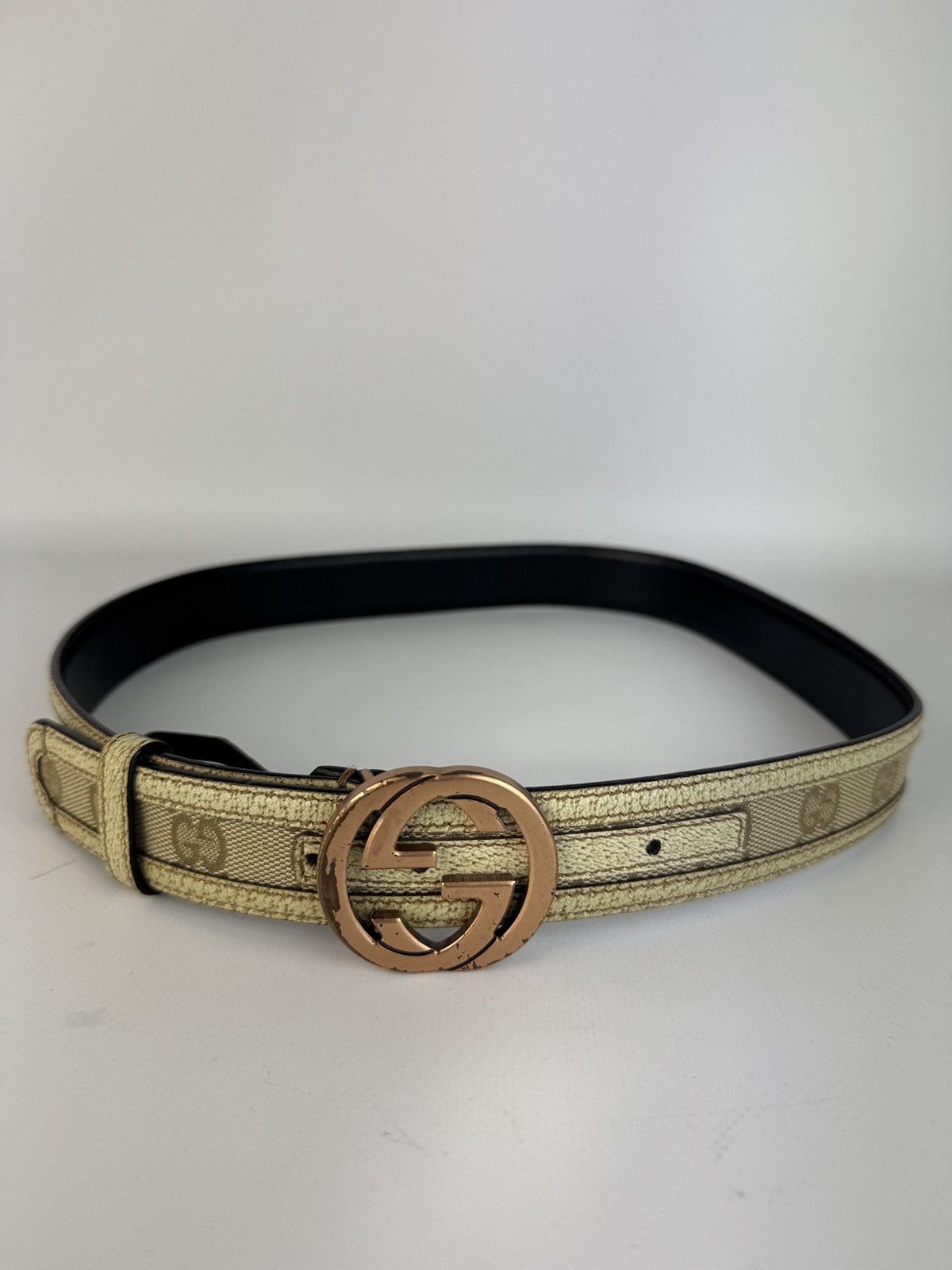 Gucci GG Leather Trim Gold Interlocking 90cm