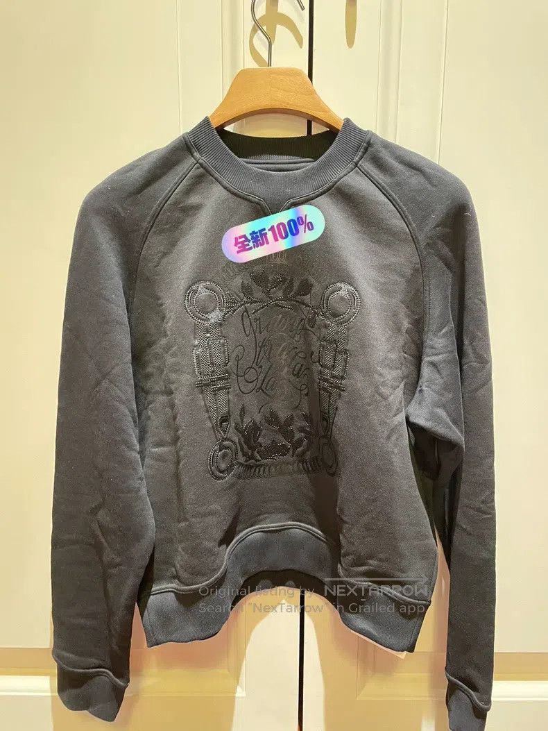 Hermes Hermes All-black embroidered pure cotton sweatshirt Size S / US 4 / IT 40 - 1 Thumbnail