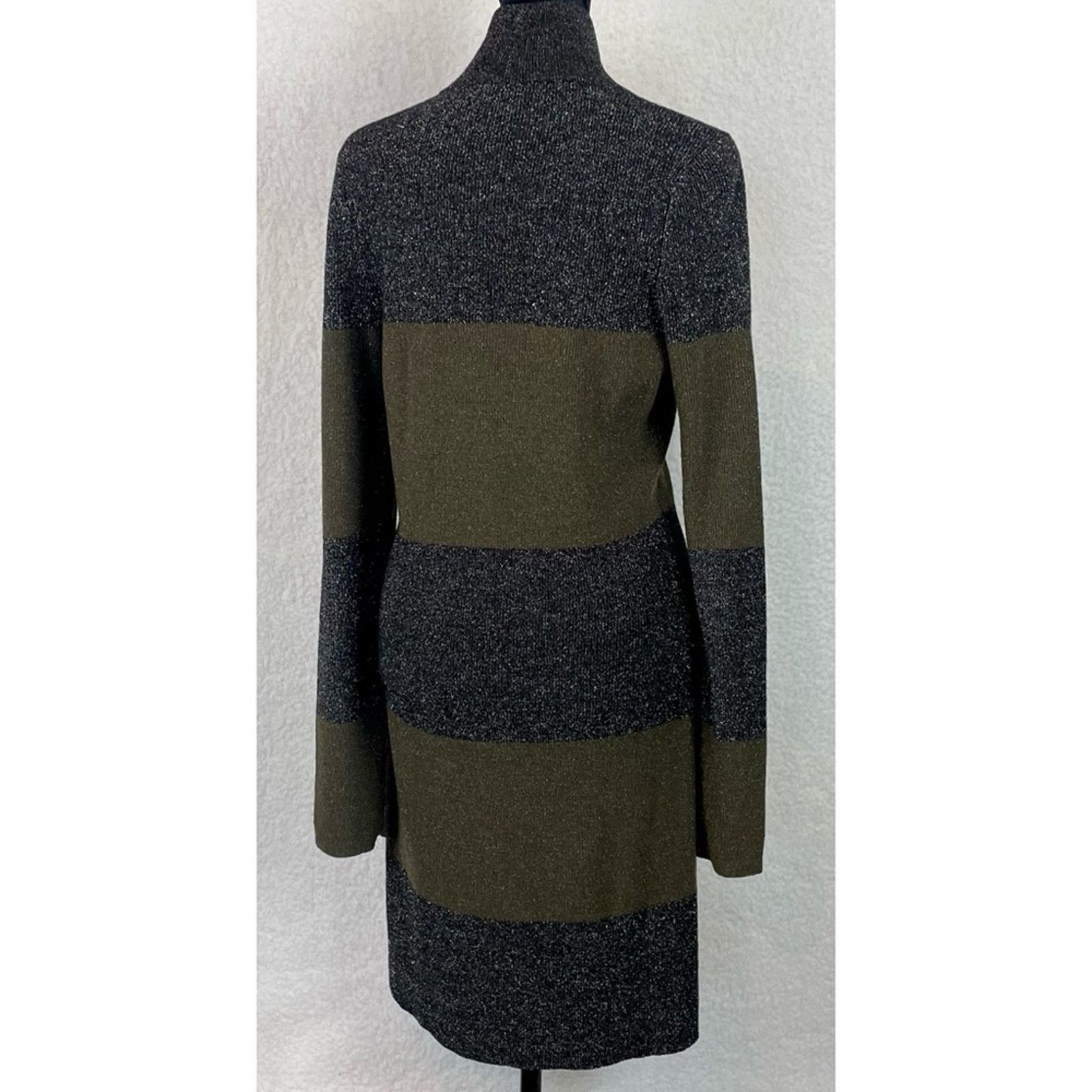 A.L.C. A.L.C. • Green/Black Striped Metallic Long Sleeve Mini Dress Size L / US 10 / IT 46 - 9 Thumbnail