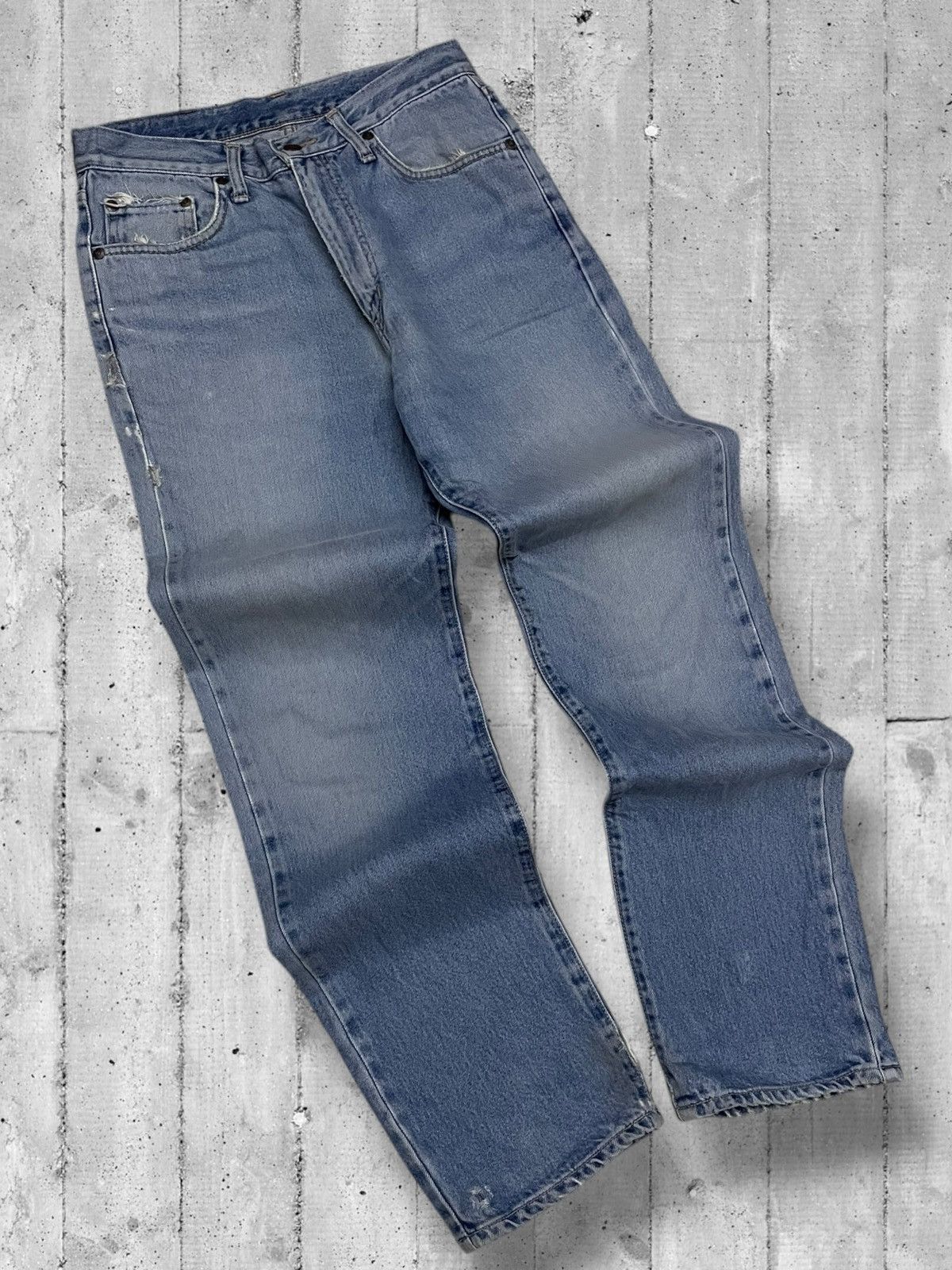 Designer × Edwin × Vintage Vintage 90s Japan Designer Edwin Blue Wash Distressed Denim Size US 29 - 2 Thumbnail