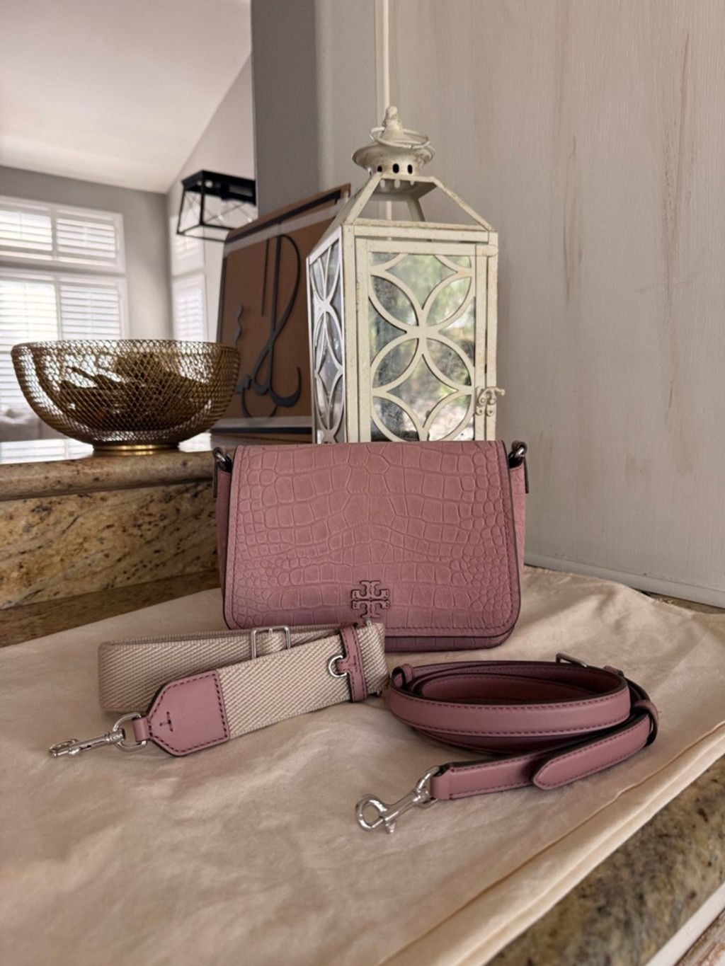 Tory Burch New Tory Burch THEA EMBOSSED SUEDE FLAP CROSSBODY Size ONE SIZE - 2 Thumbnail
