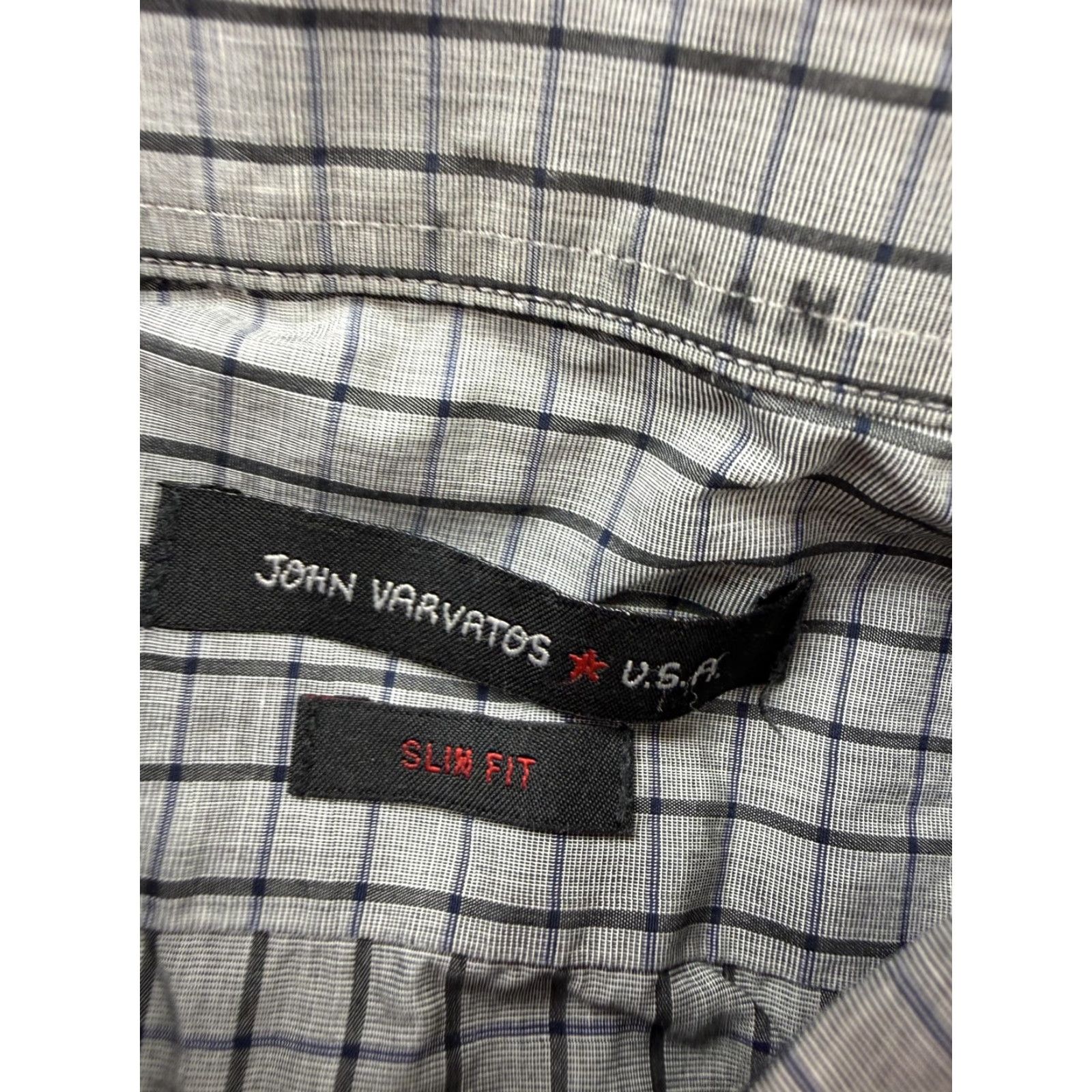 John Varvatos John Varvatos Shirt Mens 15.5 34/35 Gray Check Slim Fit Long Sleeve Dress Top Size US L / EU 52-54 / 3 - 4 Thumbnail