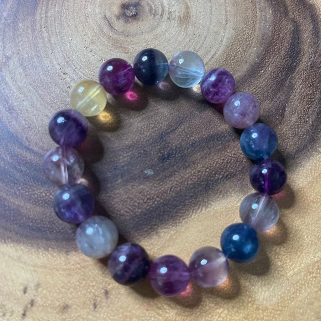 Other Fluorite bracelet striped layers rainbow colors stretch 12mm 7.5” natural crystal Size ONE SIZE - 3 Thumbnail