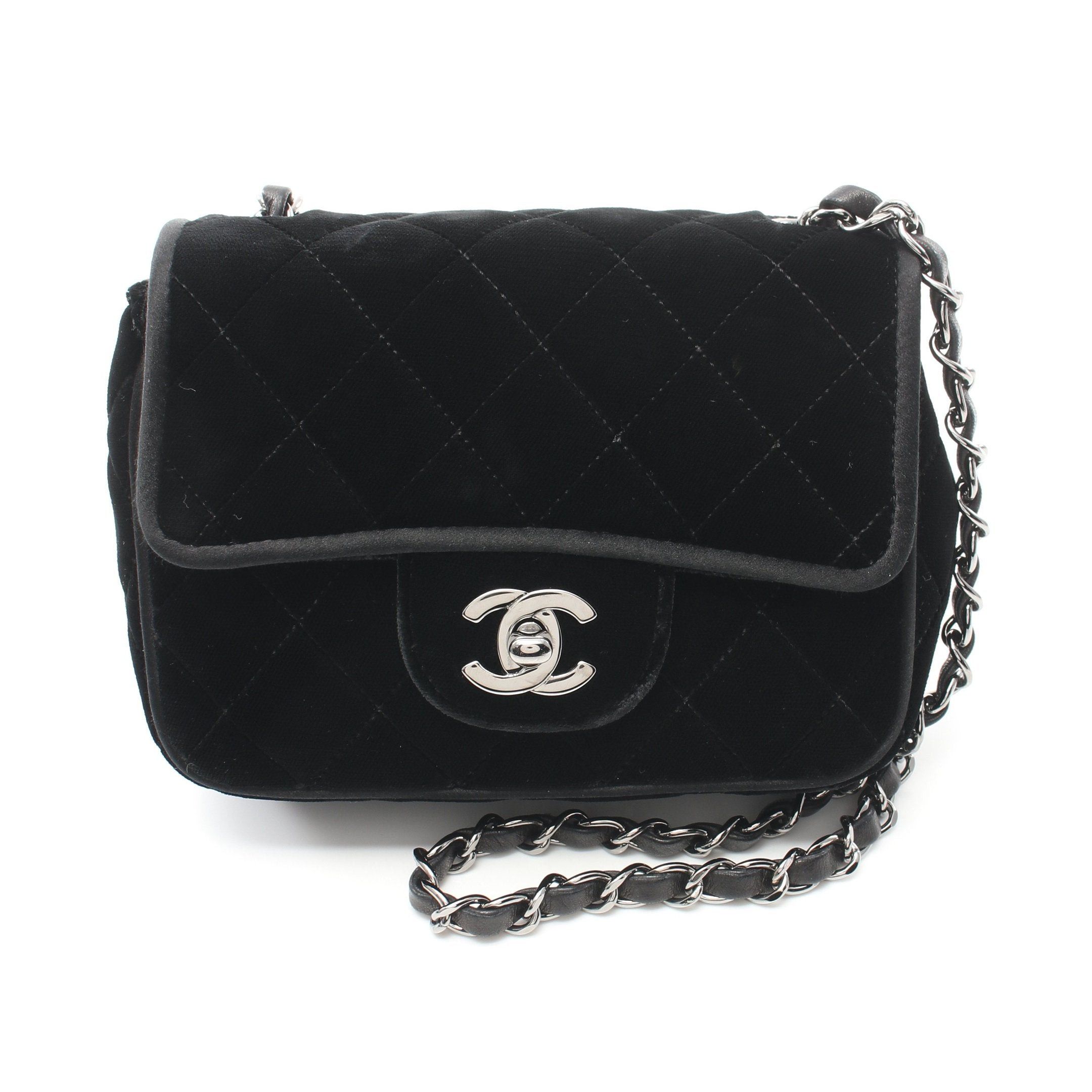 Chanel Chanel Mini Matelasse Chain Shoulder Bag Velor Leather Black Silver Hardware Size ONE SIZE - 1 Thumbnail