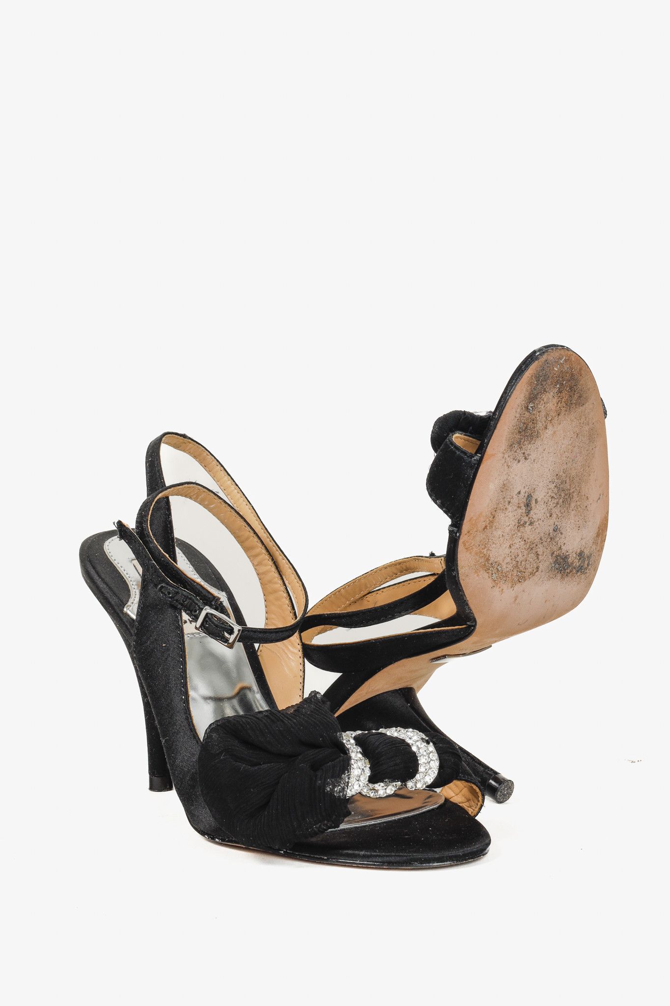Badgley Mischka Badgley Mischka Dylan Diamante Buckle Black Tie Satin Heel Size US 5.5 / IT 35.5 - 4 Thumbnail