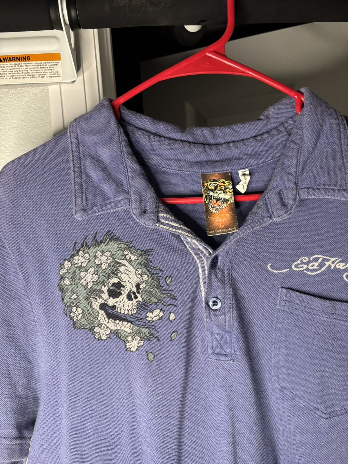 Ed Hardy Vintage Ed Hardy Blue Rhinestone Graphic Polo Size Large Size US L / EU 52-54 / 3 - 2 Thumbnail