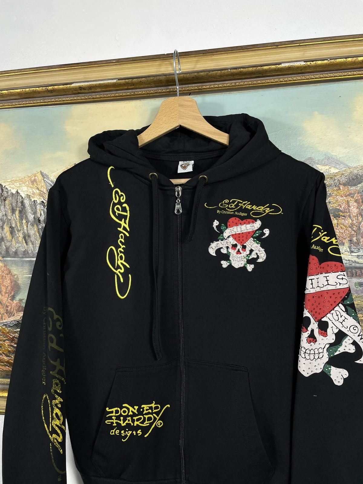 Christian Audigier × Ed Hardy × Vintage Ed Hardy Retro 00s Hoodie With Crystals Affliction Grunge Size M / US 6-8 / IT 42-44 - 5 Thumbnail