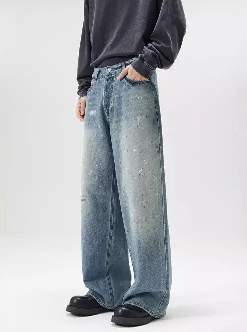 Japanese Brand Fujita x Fuka Washed ink-splashed loose straight baggy jeans Size US 32 / EU 48 - 3 Thumbnail