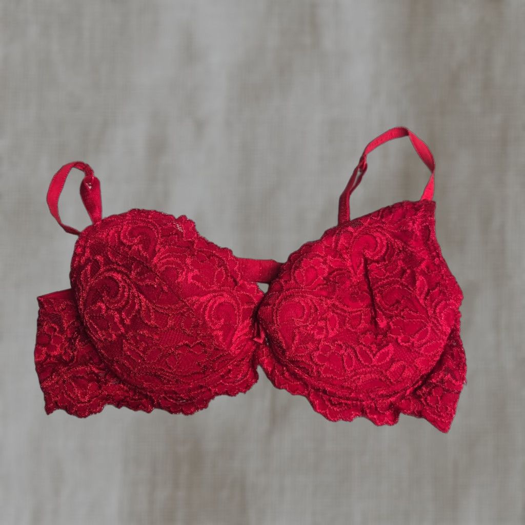 Vintage Smart & Sexy Push Up Bra 36B Red Lace Padded Underwire Nylon Blend Women's Bra Size 36B Red Lace 90s? Size ONE SIZE - 1 Thumbnail