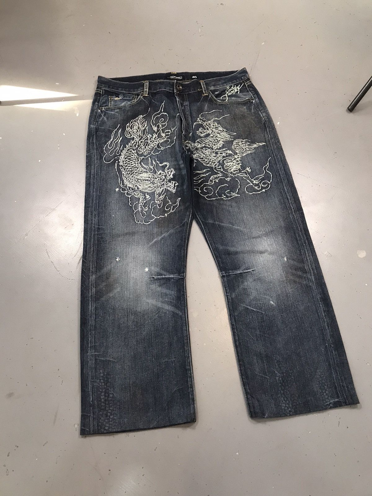 Ed Hardy × Vintage Vintage Edhardy diamond 💎 dragons 🐉 embroidered denim Size US 40 / EU 56 - 2 Thumbnail