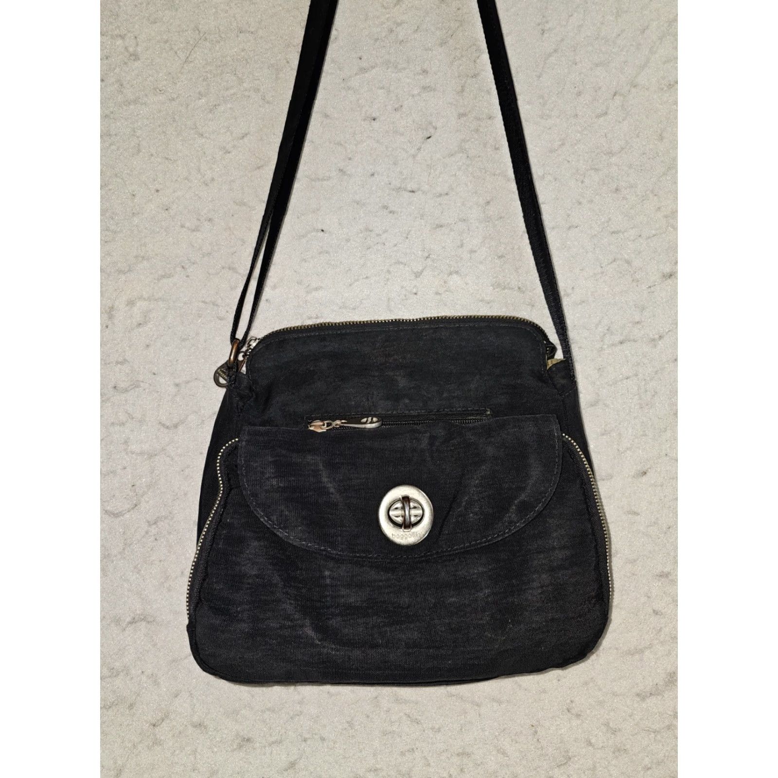 Vintage Baggallini Crossbody Nylon Travel Bag Handbag Adjustable Strap Black Womens Size ONE SIZE - 2 Thumbnail