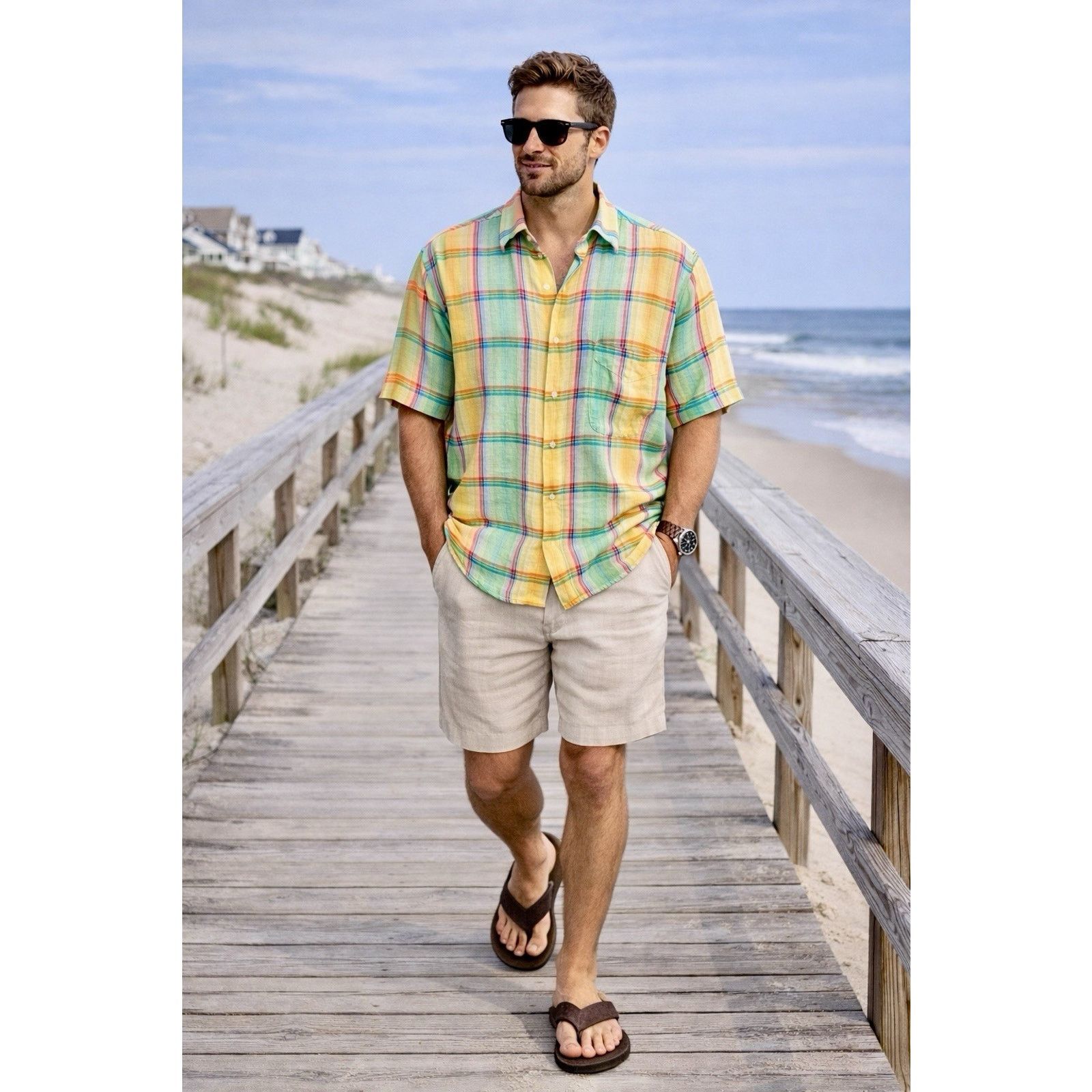 Alan Flusser Linen Pastel Plaid Shirt Men’s XL Lightweight Resort Wear Size US XL / EU 56 / 4 - 1 Thumbnail