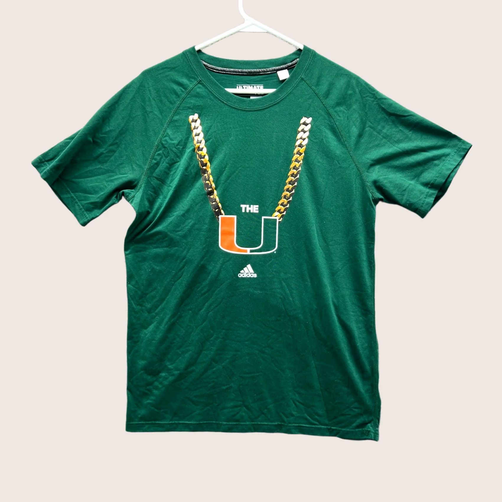 Adidas adidas Miami Hurricanes Shirt Mens Large Green Ultimate Tee Climalite Graphic Short Sleeve Crew Neck Sports Mens Size US L / EU 52-54 / 3 - 1 Thumbnail