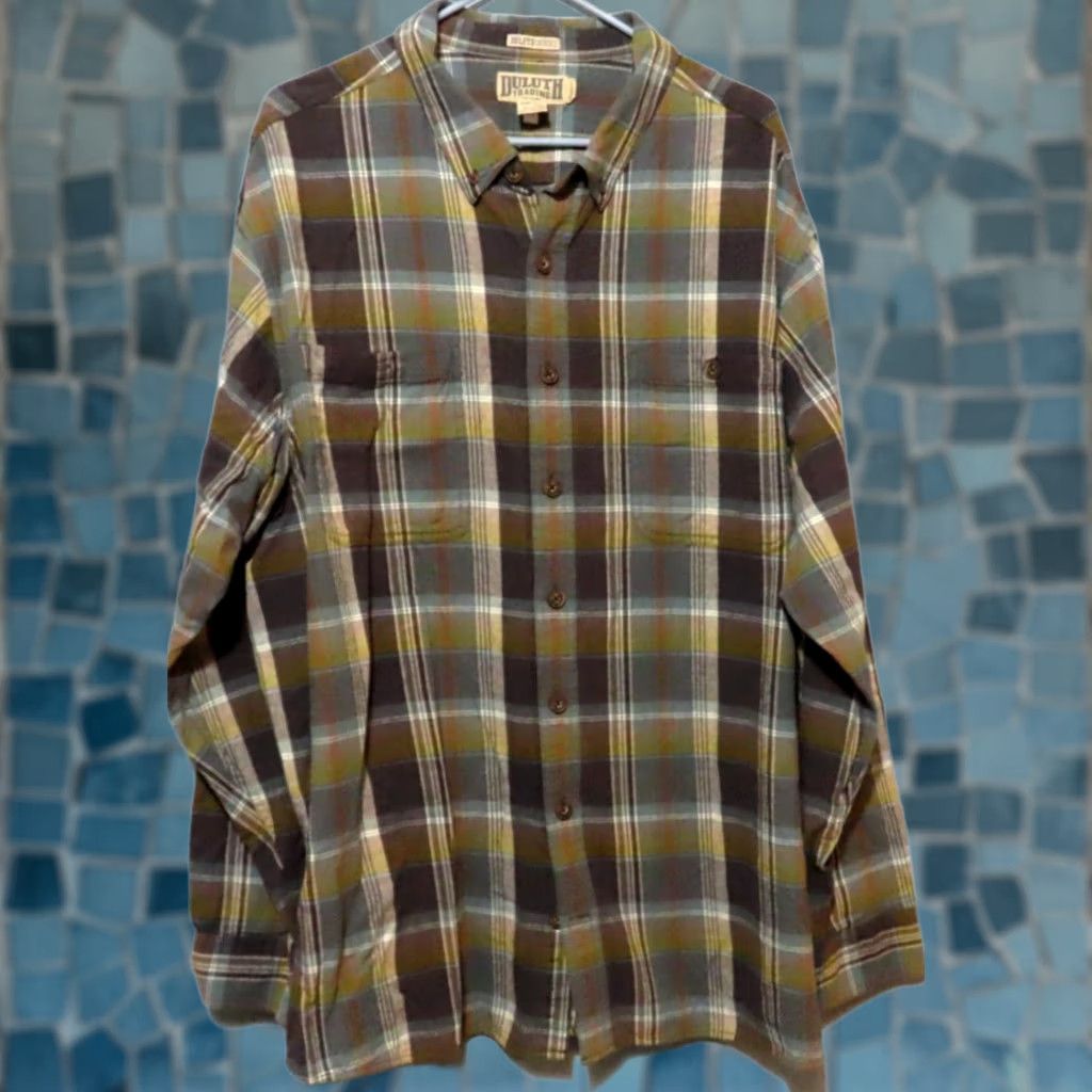 Vintage Duluth Trading Untucked Relaxed Fit Men's 2XLT Button Down Green Flannel Shirt Size US XXL / EU 58 / 5 - 1 Thumbnail