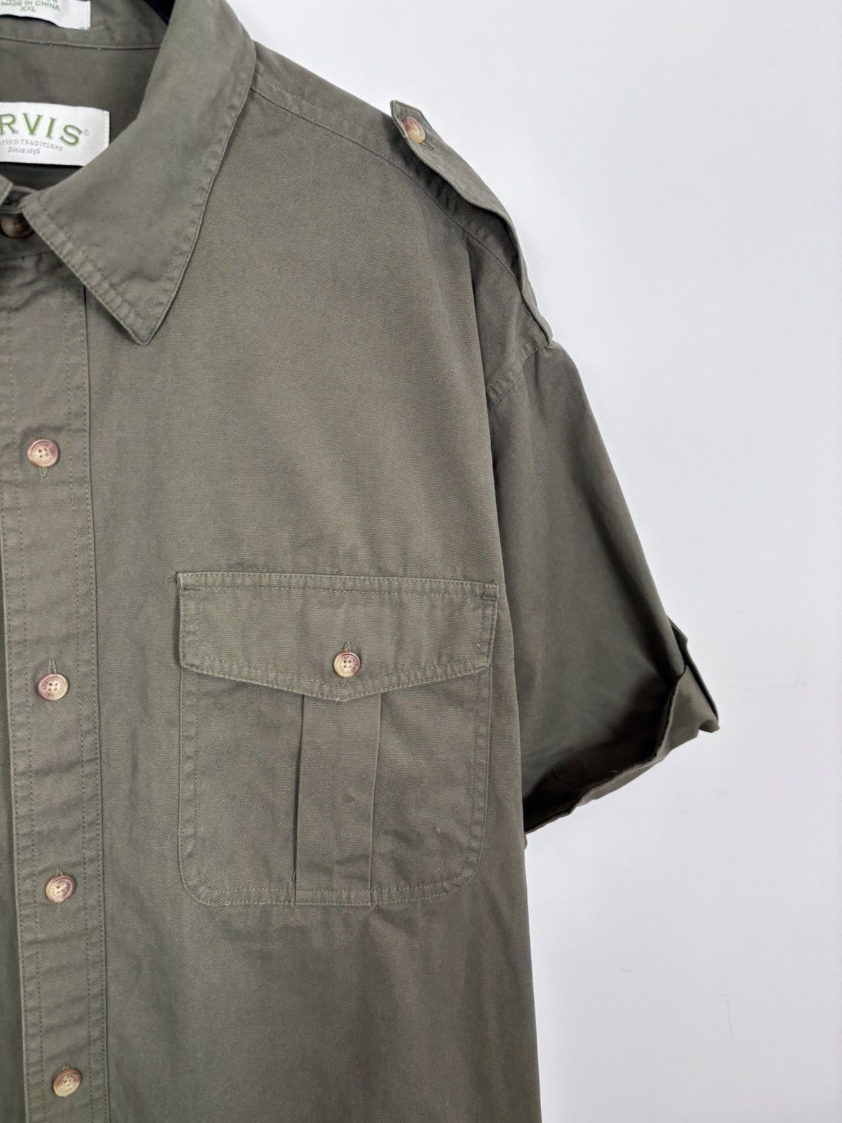 Orvis Vintage Orvis Bush Men’s Khaki Green Short Sleeve Shirt Size US XXL / EU 58 / 5 - 6 Thumbnail