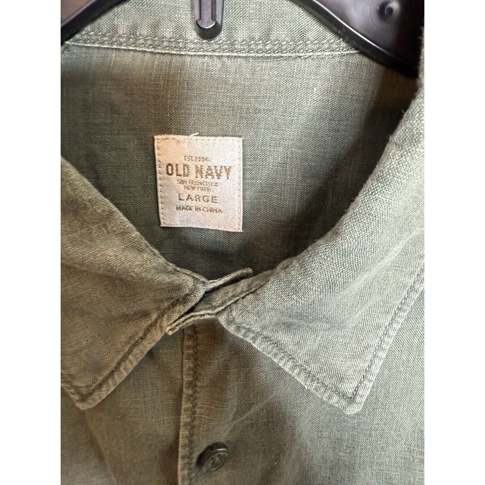 Old Navy OLD NAVY Linen Blend Button Down Shirt Mens Large Green Polo Size US L / EU 52-54 / 3 - 2 Thumbnail