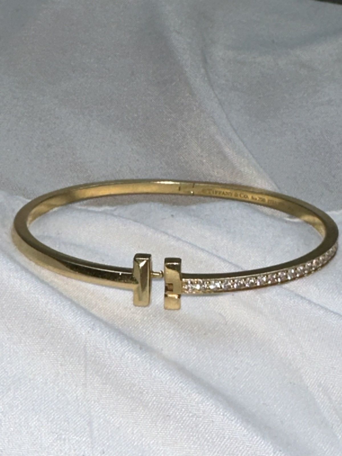 image of Tiffany Co Tiffany & Co. Diamond Hinged Bangle In 18K Gold, Women's