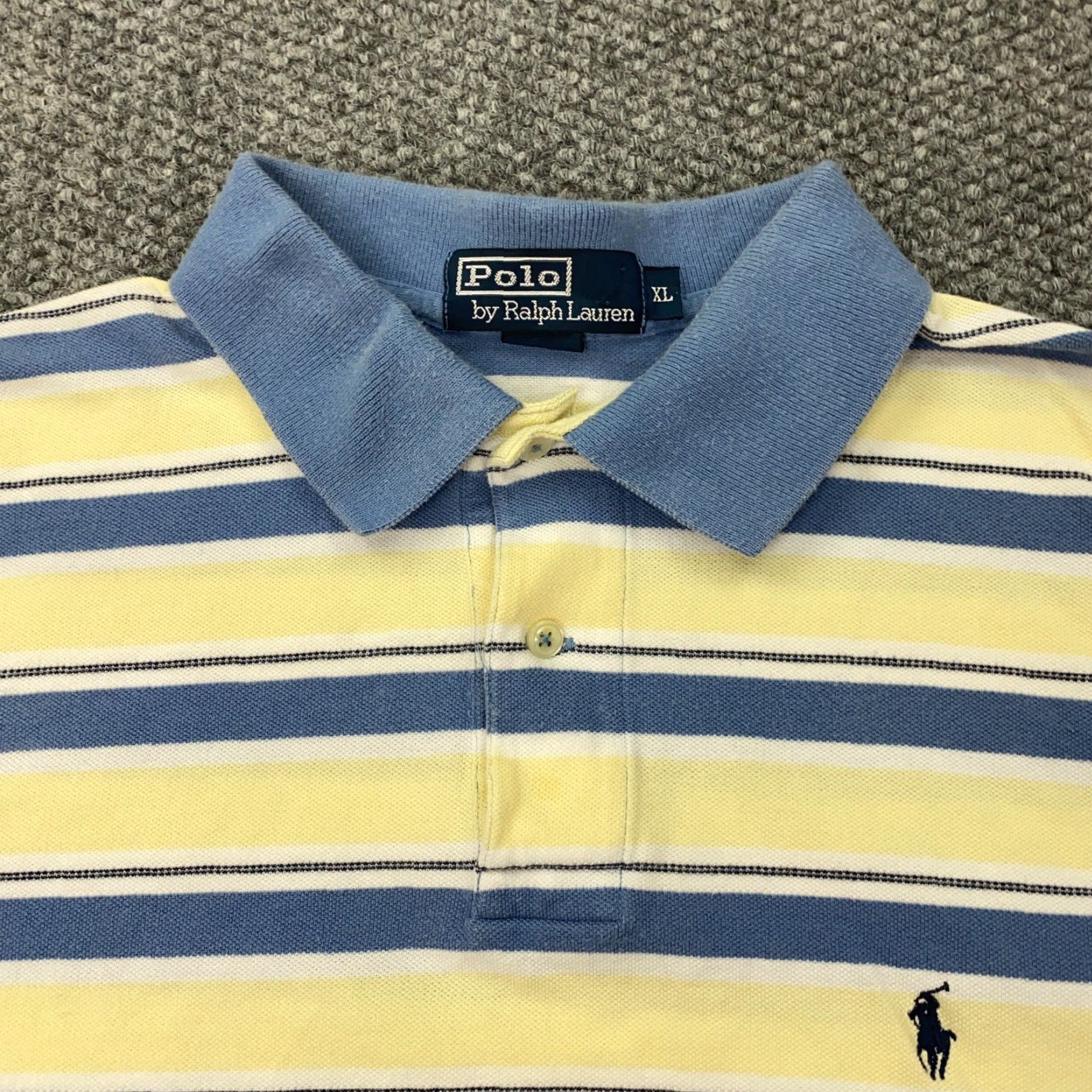 Polo Ralph Lauren VINTAGE Polo Ralph Lauren Polo Shirt Mens XL Yellow Blue Striped Short Sleeve Pony Size US XL / EU 56 / 4 - 3 Thumbnail