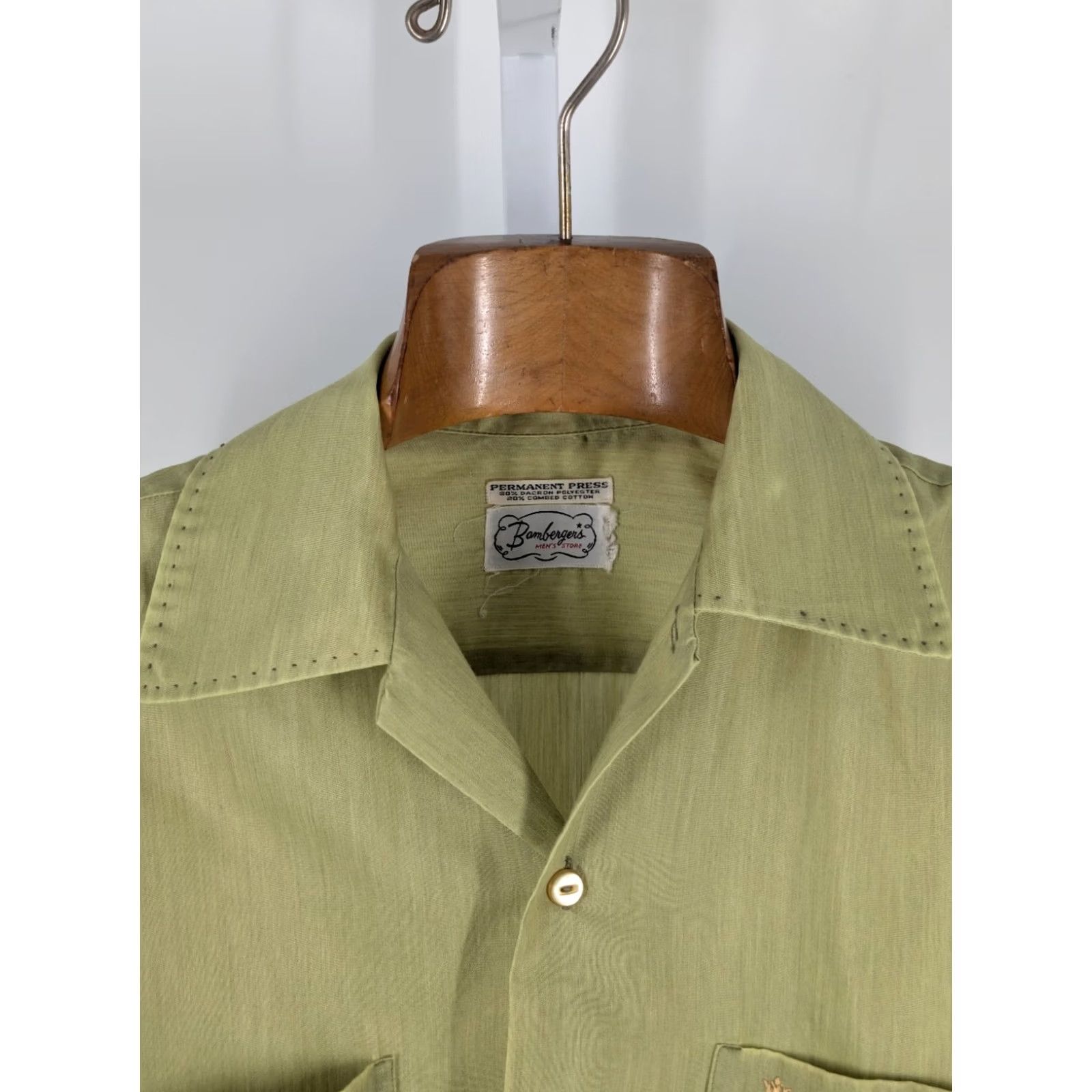 Atomic VINTAGE Bamberger's Shirt Rockabilly 1960s Green Embroidered Pocket Long Sleeve Button-Front Mens/Unisex 40 Chest Size US L / EU 52-54 / 3 - 6 Thumbnail