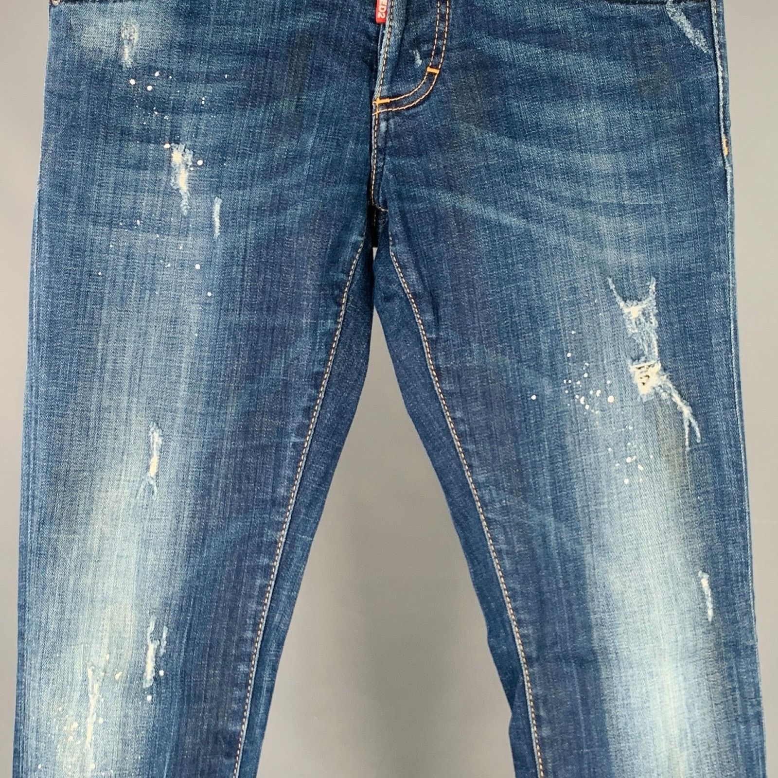 Dsquared2 Size 28 Blue White Paint Splatter Slim Button Fly Jeans Size US 28 / EU 44 - 3 Thumbnail