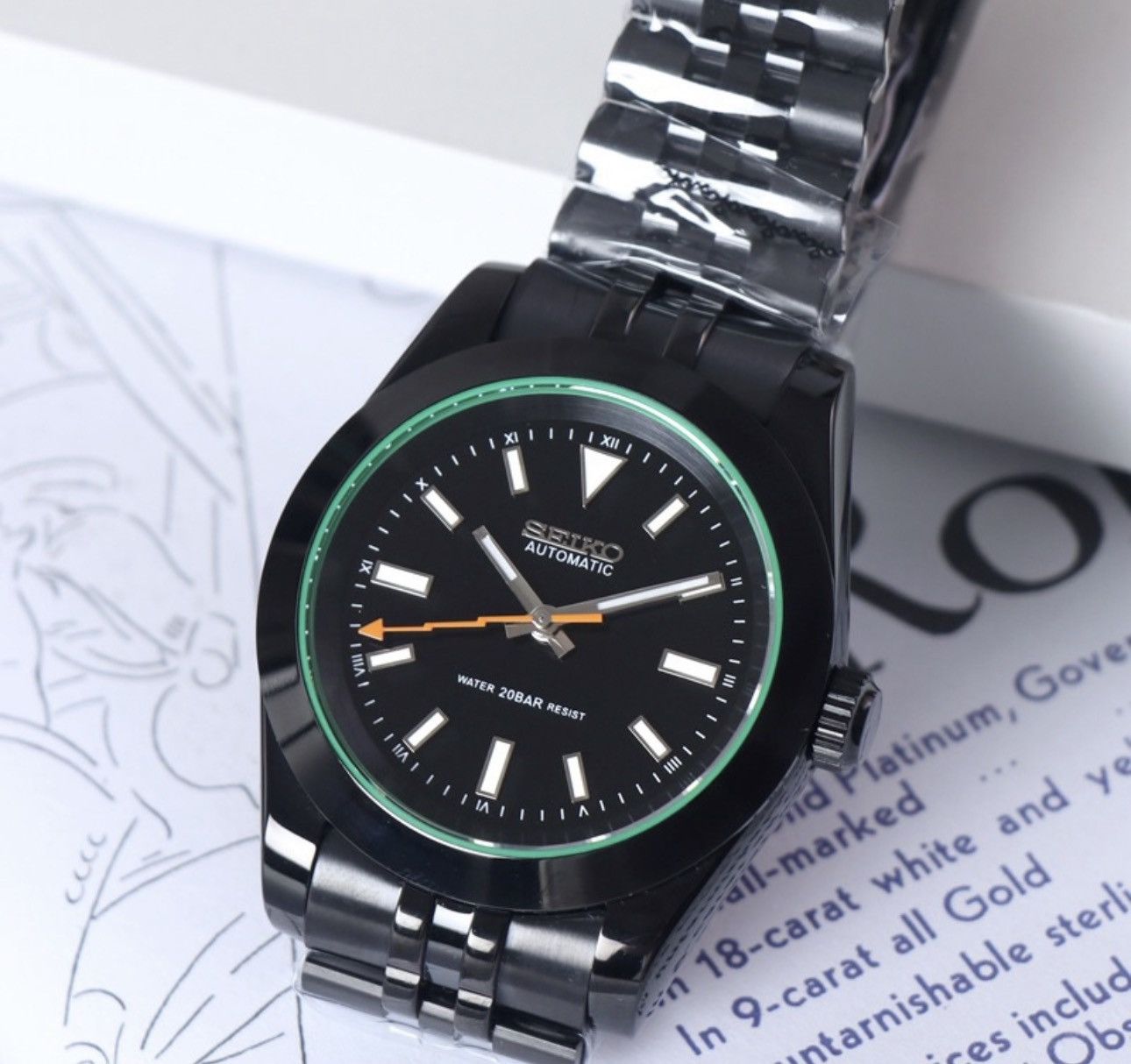 Japanese Brand Seiko Mod Milgauss Black Dial Jubilee Steel Watch NH54 41mm Size ONE SIZE - 6 Thumbnail