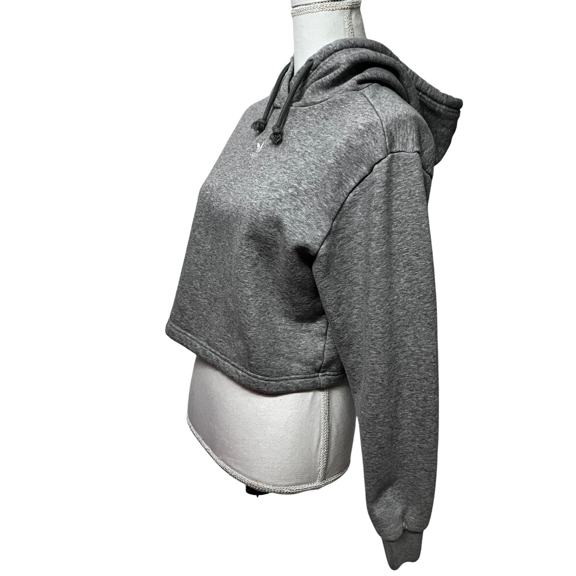 Adidas Adidas Womens Gray Shrug Cropped Hooded Sweatshirt Hoodie Sm Size S / US 4 / IT 40 - 3 Thumbnail