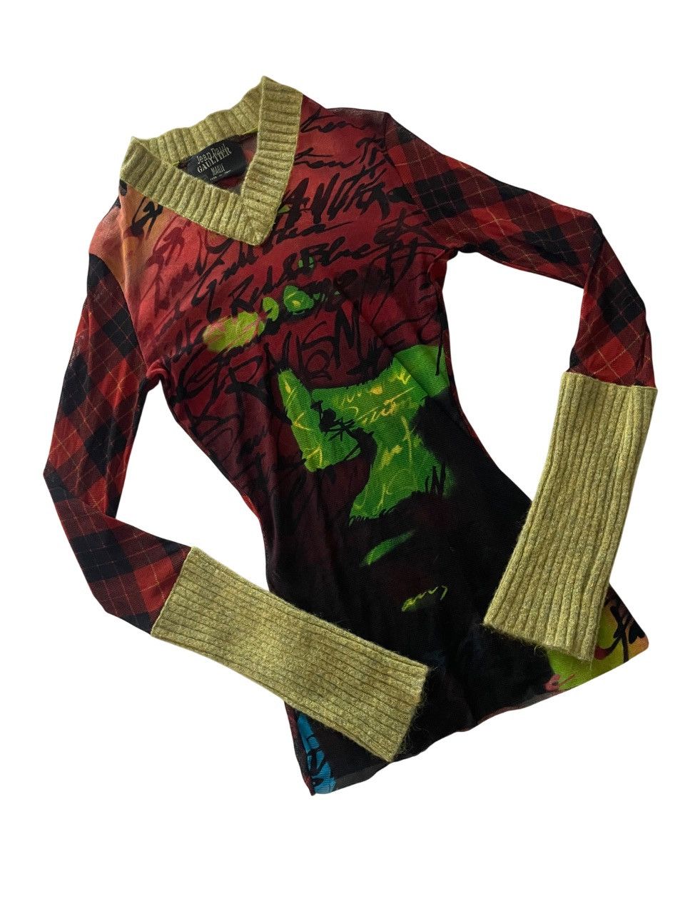Jean Paul Gaultier Jean Paul Gaultier 90s mesh top with knit trim Size S / US 4 / IT 40 - 1 Thumbnail