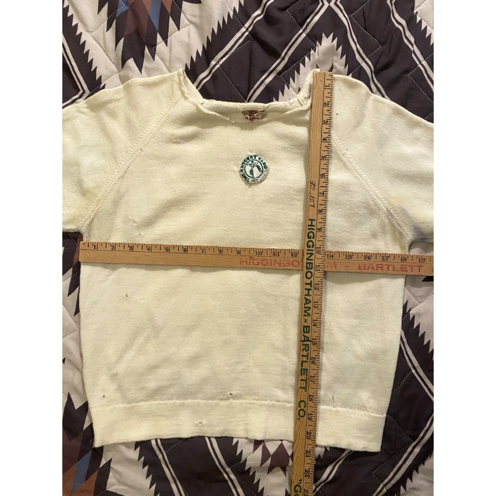 Vintage VINTAGE 1940s 100% Wool Pullover Sweater The Cricket Club Patch Thrashed Medium Size US M / EU 48-50 / 2 - 5 Thumbnail