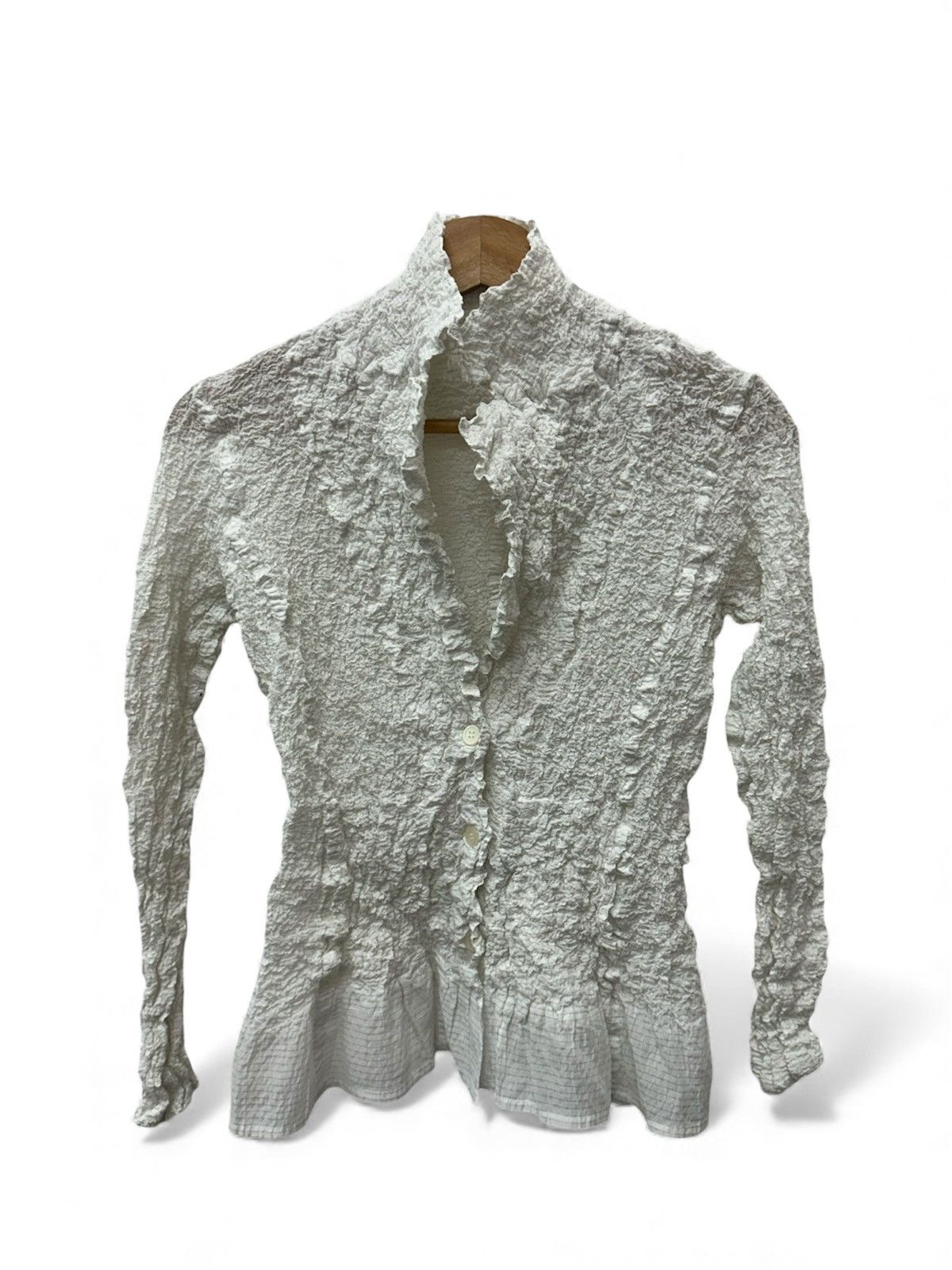 Pleats Please Issey Miyake Issey Miyake Me Frilled Jacket White Cotton/Polyester Japan Size US S / EU 44-46 / 1 - 2 Thumbnail