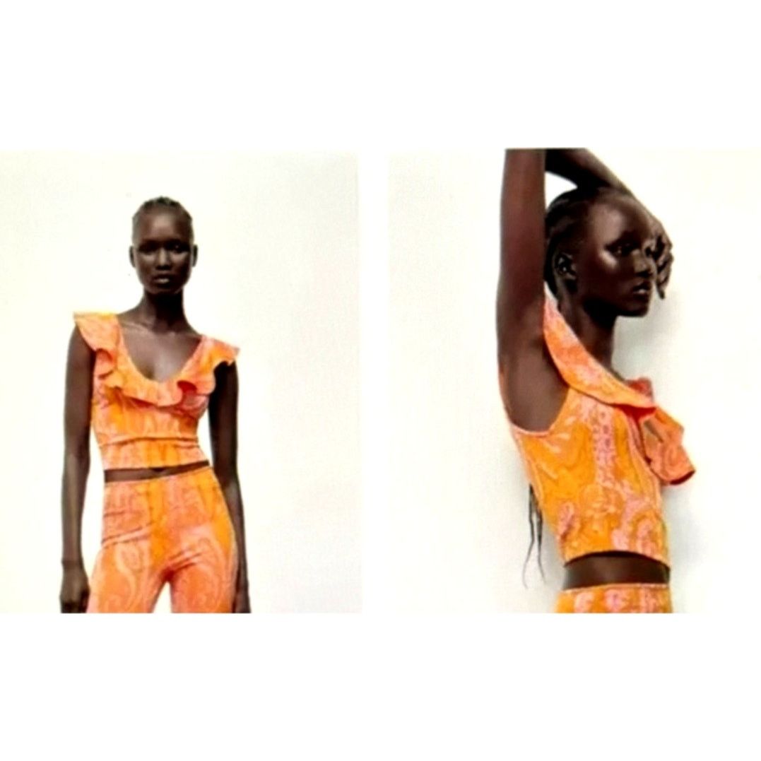 Zara Stretch Zara Jacquard Paisley Ruffle Top Orange Pink size S Size S / US 4 / IT 40 - 13 Thumbnail