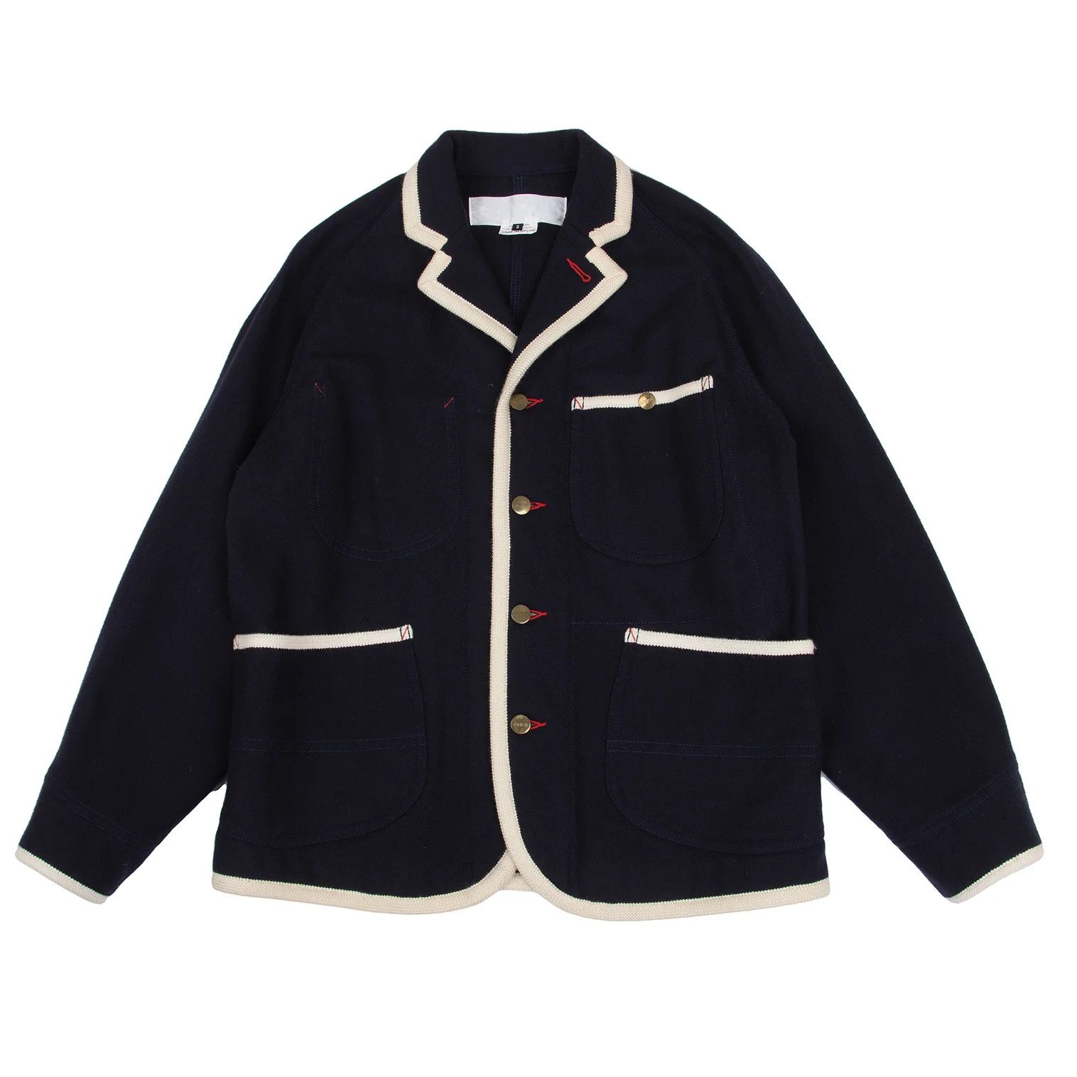 Ganryu Wool Flannel Piping Design Jacket in Navy, Size S Size US S / EU 44-46 / 1 - 1 Thumbnail