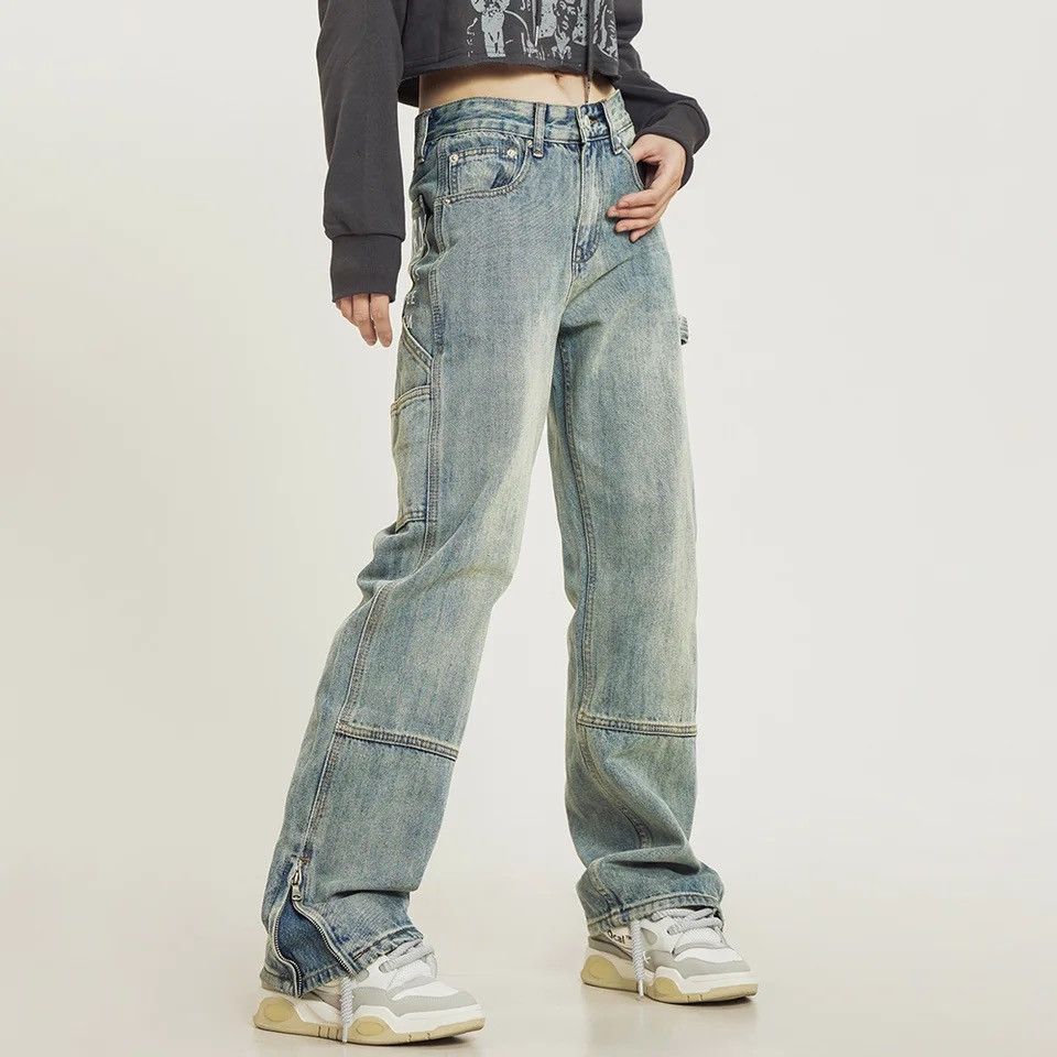 Japanese Brand Casual Letter Print Womans Denim Pants Baggy Size US 33 - 3 Thumbnail