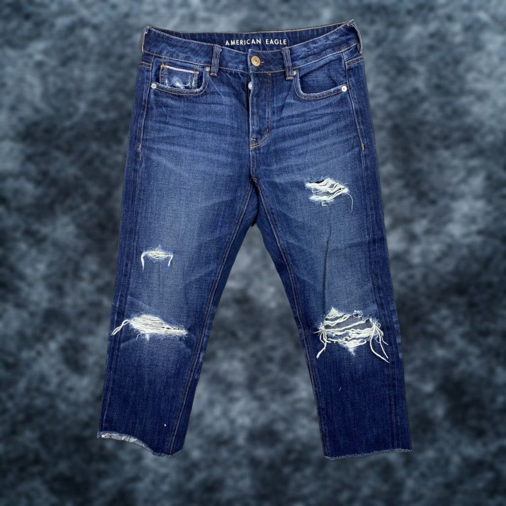American Eagle Outfitters American Eagle Jeans Womens Capri 4R Blue Distressed Cut Off Tomgirl Button Fly Size 27" / US 4 / IT 40 - 1 Thumbnail