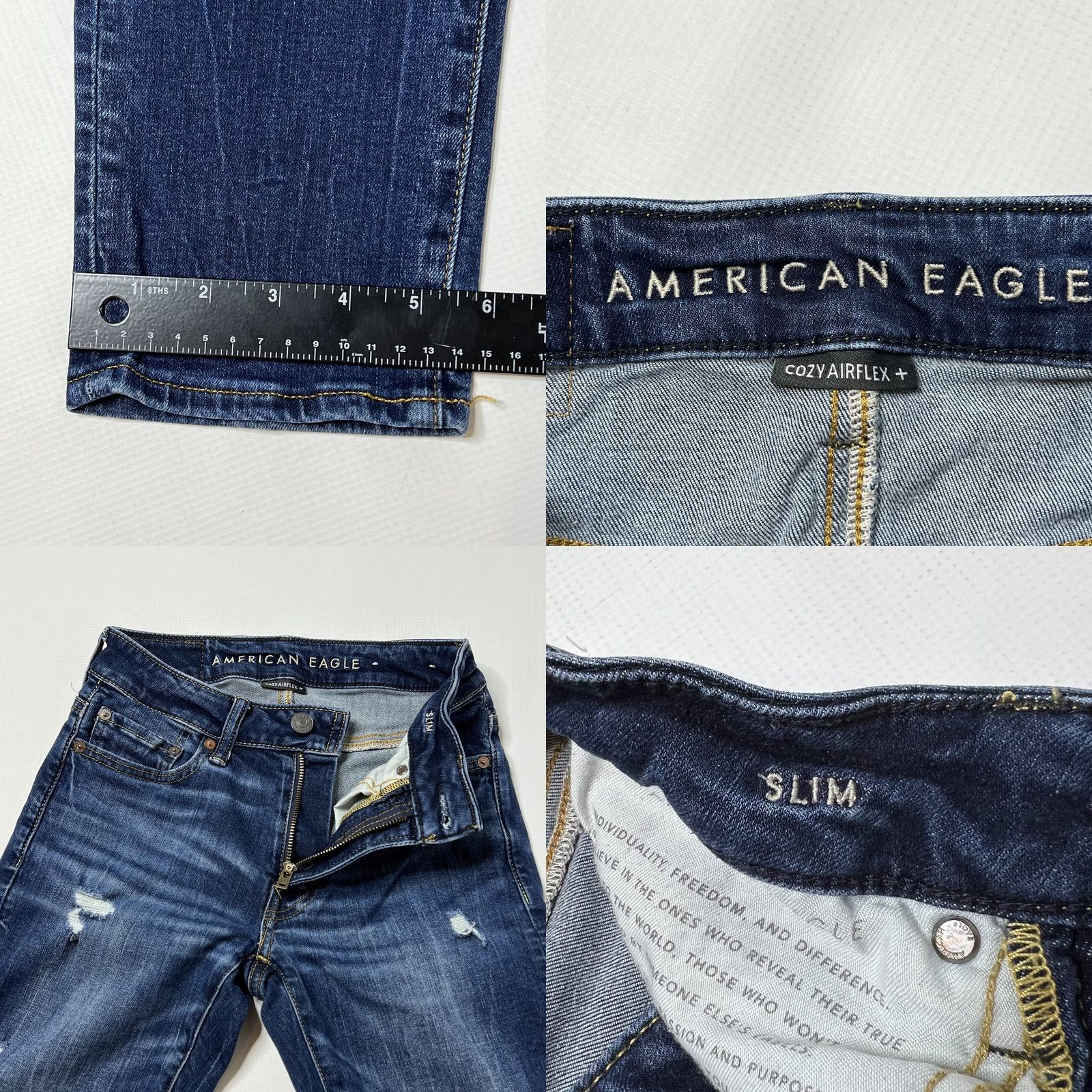 American Eagle Outfitters AE American Eagle Airflex Slim Jeans MEN’S 26x28 Dark Wash Ripped Blue Slim Fit 5-Pocket Denim Pocketed Belt Loops Boys Mens Girls Womens Size US 26 / EU 42 - 8 Thumbnail